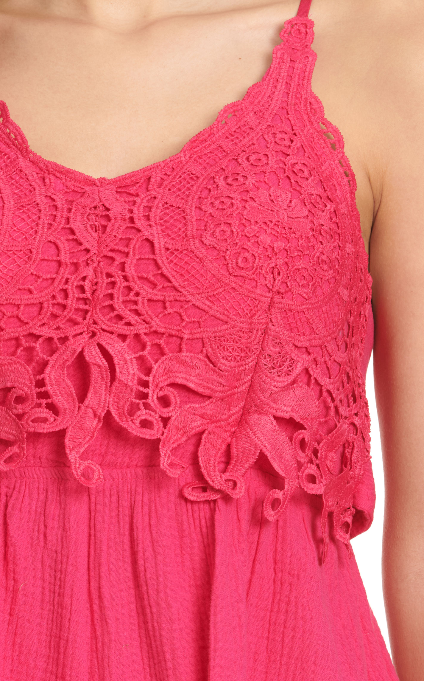 Blue B Women's Fuchsia Lace Tie Back Romper - Image 1