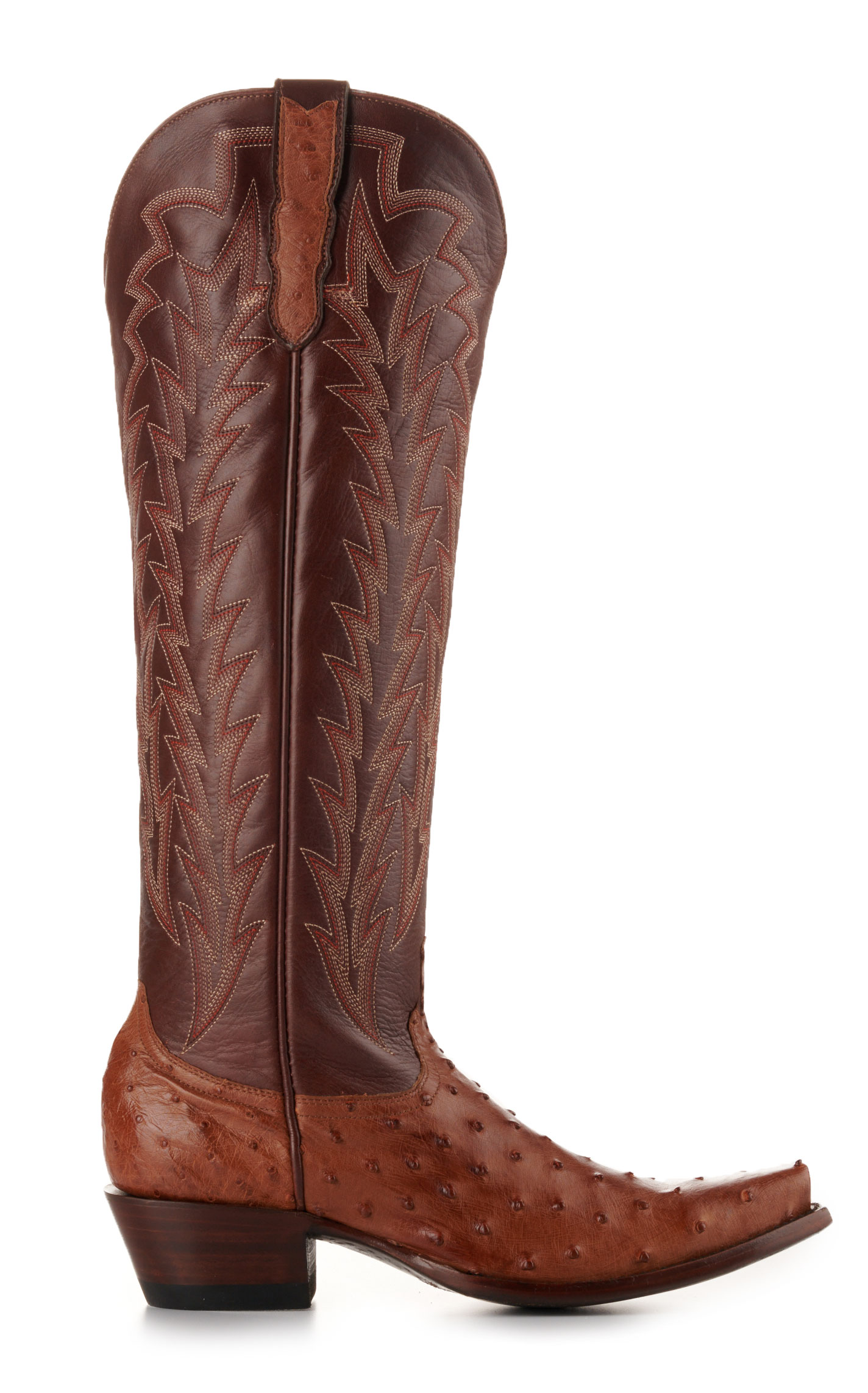 JRC & Sons Women’s Jacqueline Cognac Full Quil Ostrich Snip Toe Tall Cowboy Boots - Image 1