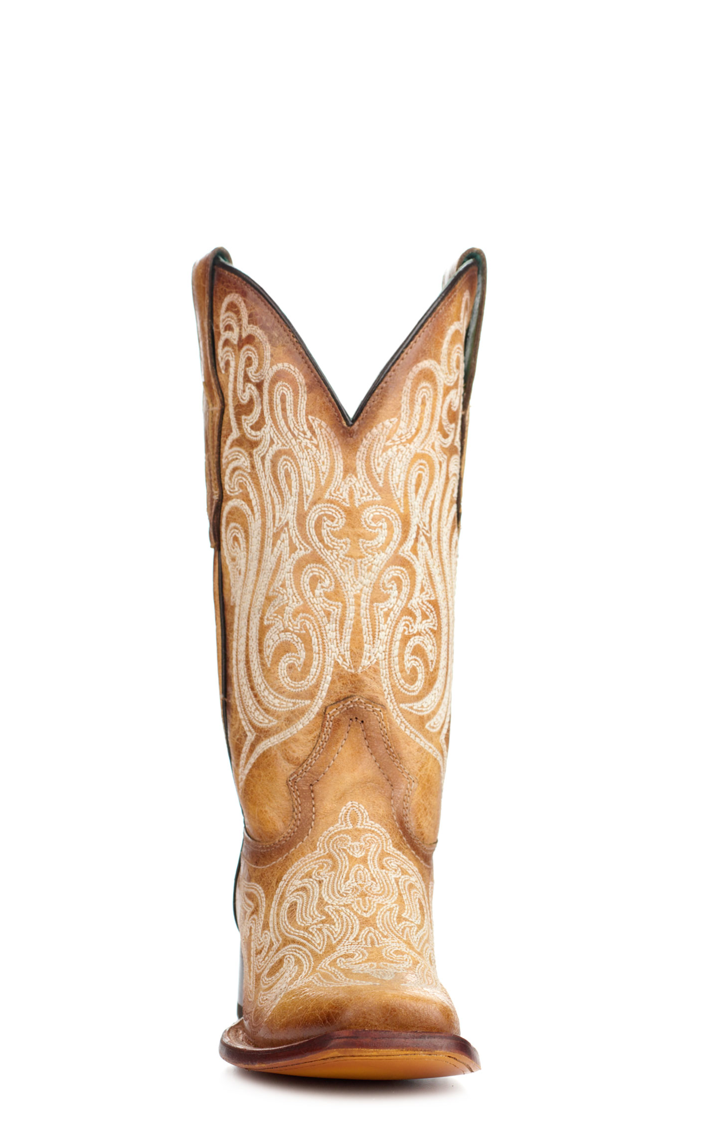 Corral Women's Straw Brown with Luminescent Embroidery Square Toe Cowboy Boots - Image 1