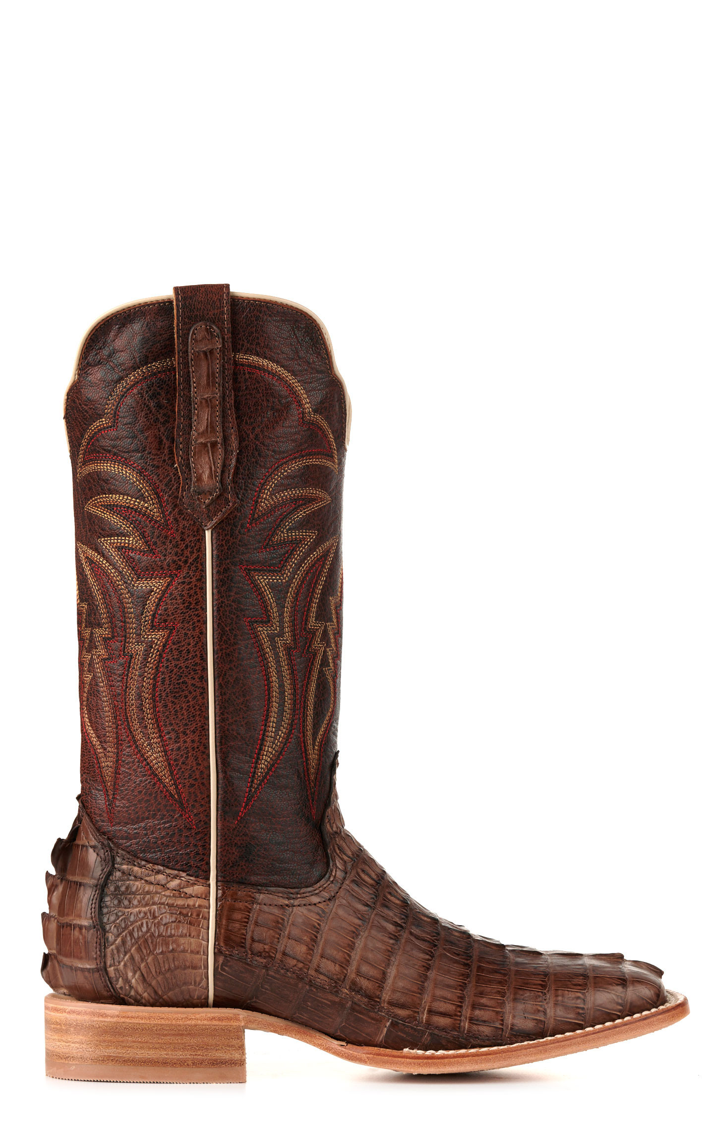 R. Watson Men's Kango Tobac Hornback Caiman Tail and Cognac Wide Square Toe Exotic Cowboy Boots - Image 1