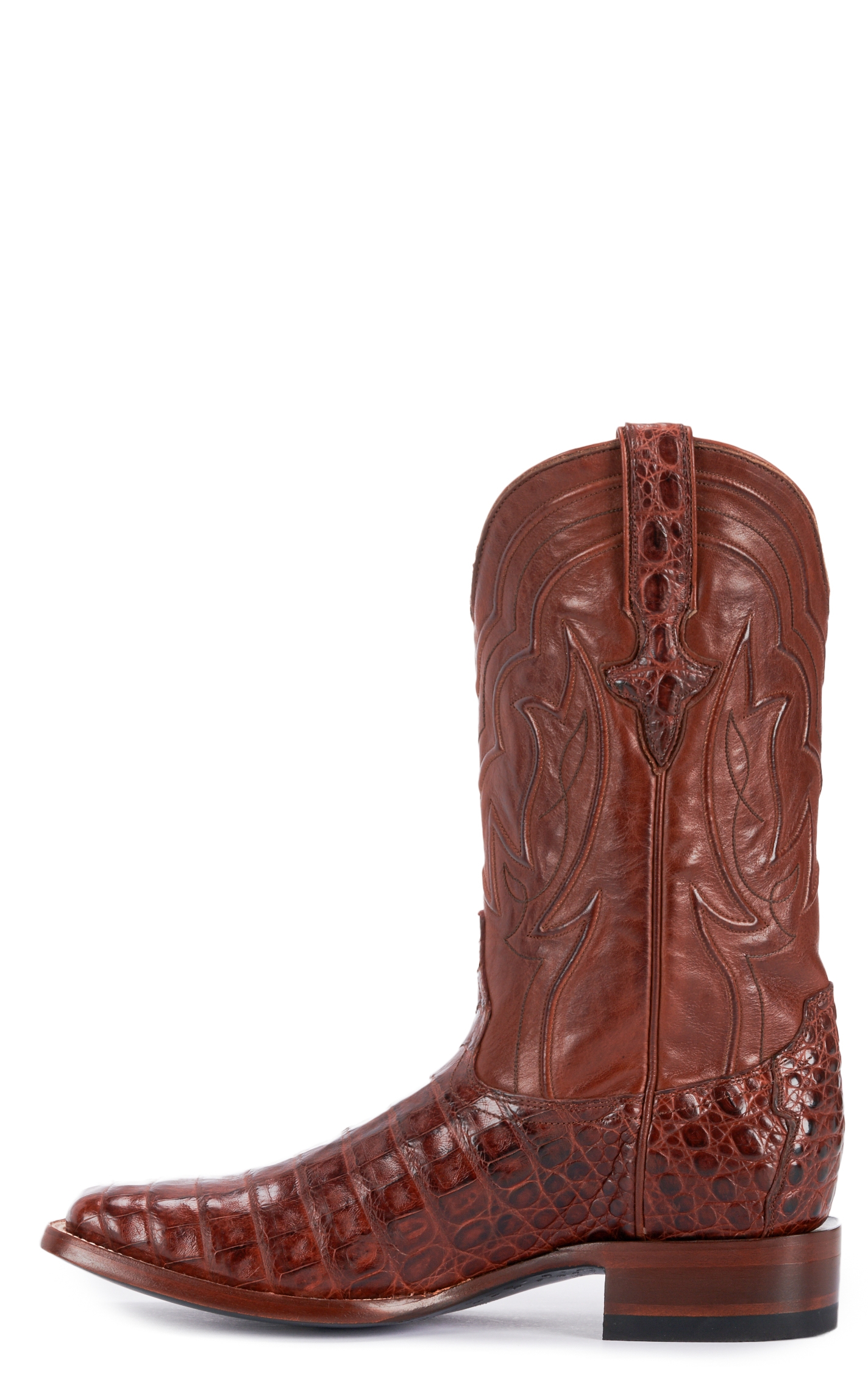 JRC & Sons Men's Drew Caiman Belly Wide Square Toe Exotic Cowboy Boot in Brandy - Image 1