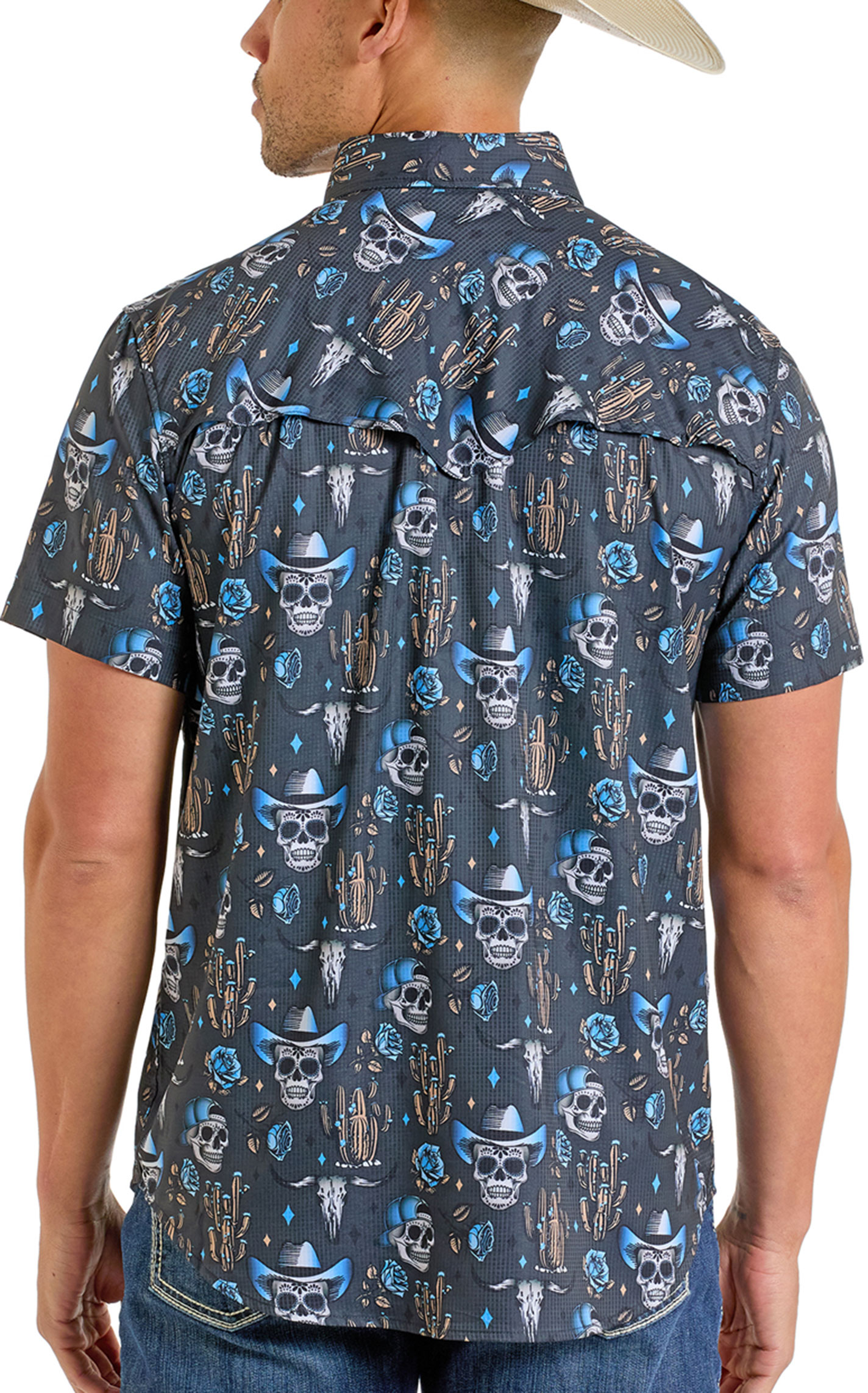 Rock & Roll Denim Men's Charcoal Cowboy Skull Print Shirt - Image 1