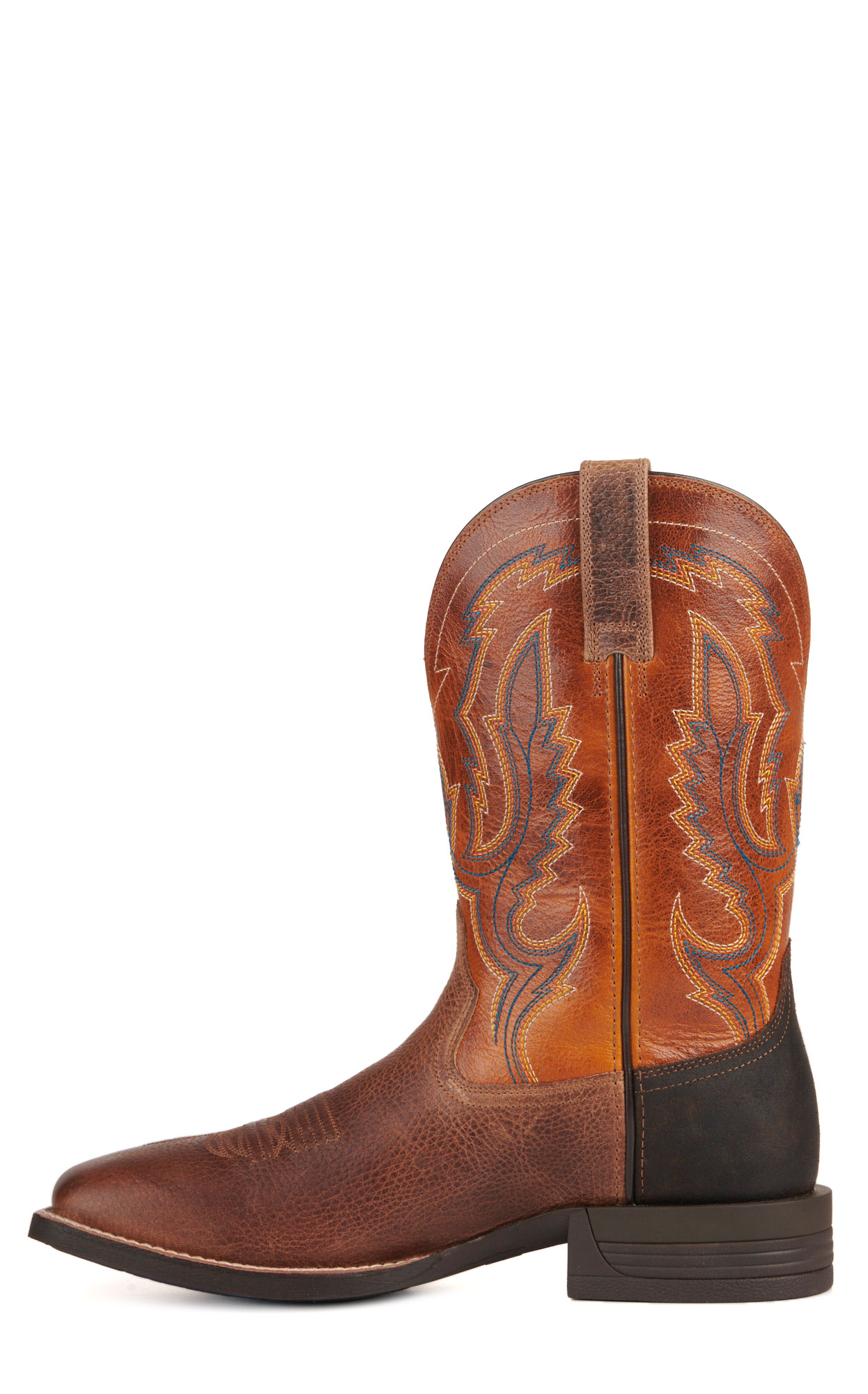 Ariat Men's Steadfast Brown and Orange Shock Shield Wide Square Toe Cowboy Boots - Image 1