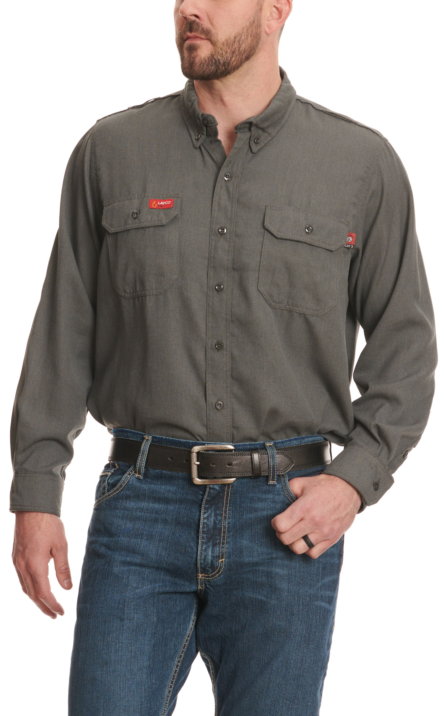 Lapco Men's Charcoal Gray Long Sleeve FR Work Shirt - Big & Tall Sizes - Image 1