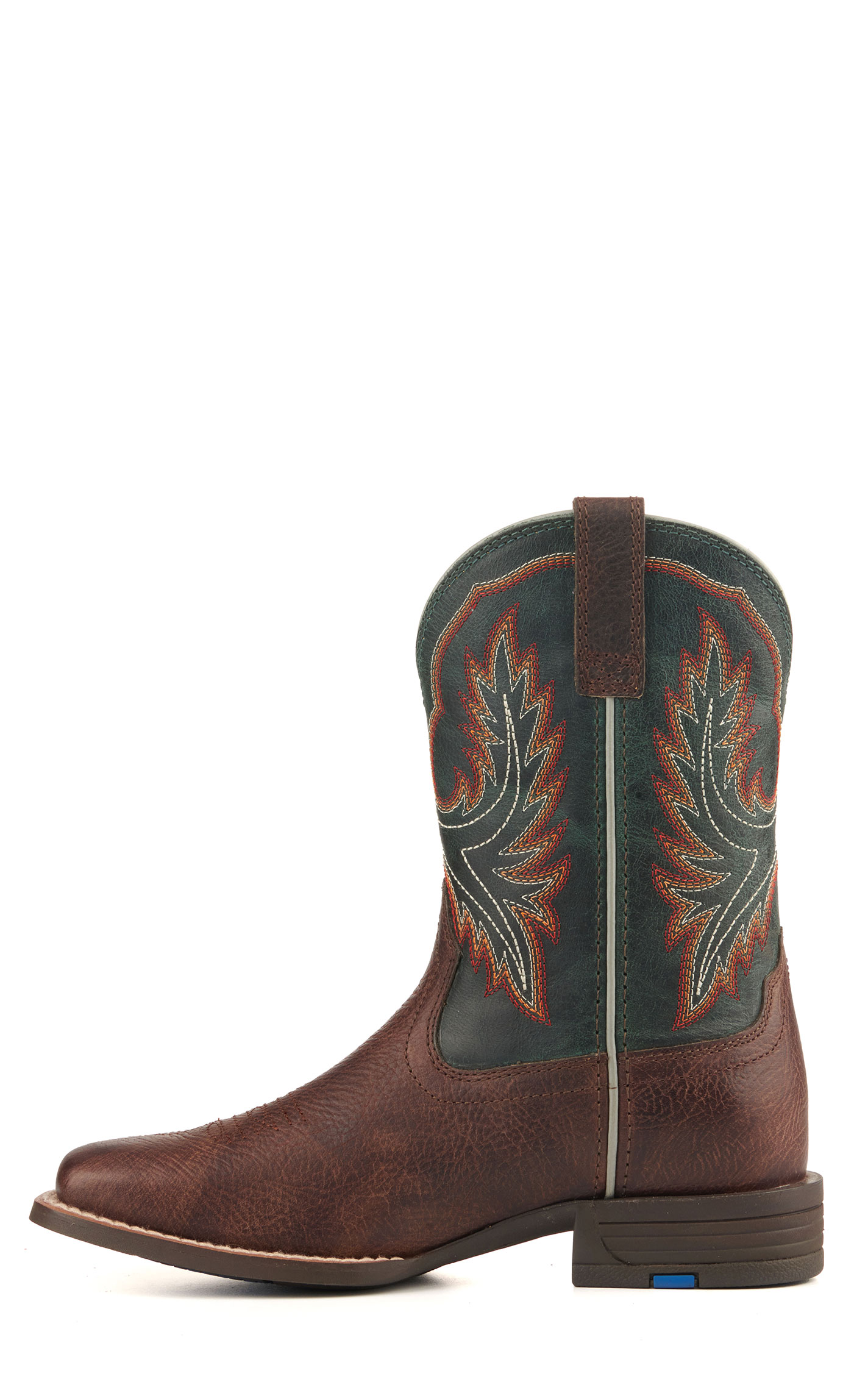 Ariat Kids' Wilder Brown and Deep Teal Green Shock Shield Wide Square Toe Cowboy Boots - Image 1