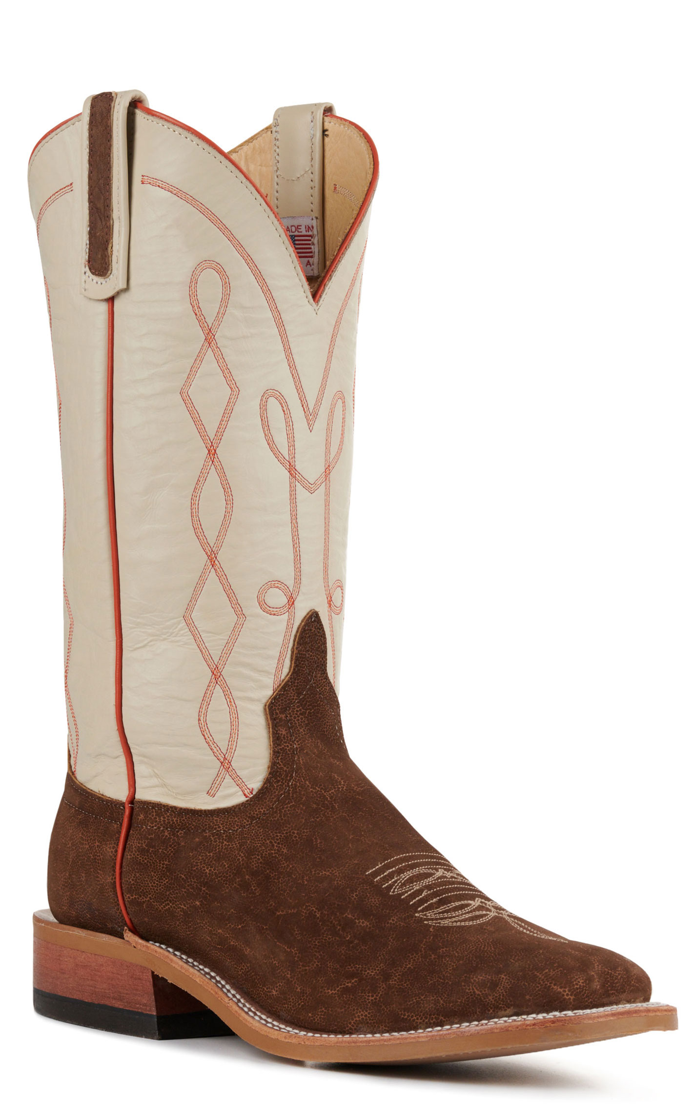 Anderson Bean Men's Tan Buffed Elephant and Bone Wide Square Toe Exotic Cowboy Boots - Image 1
