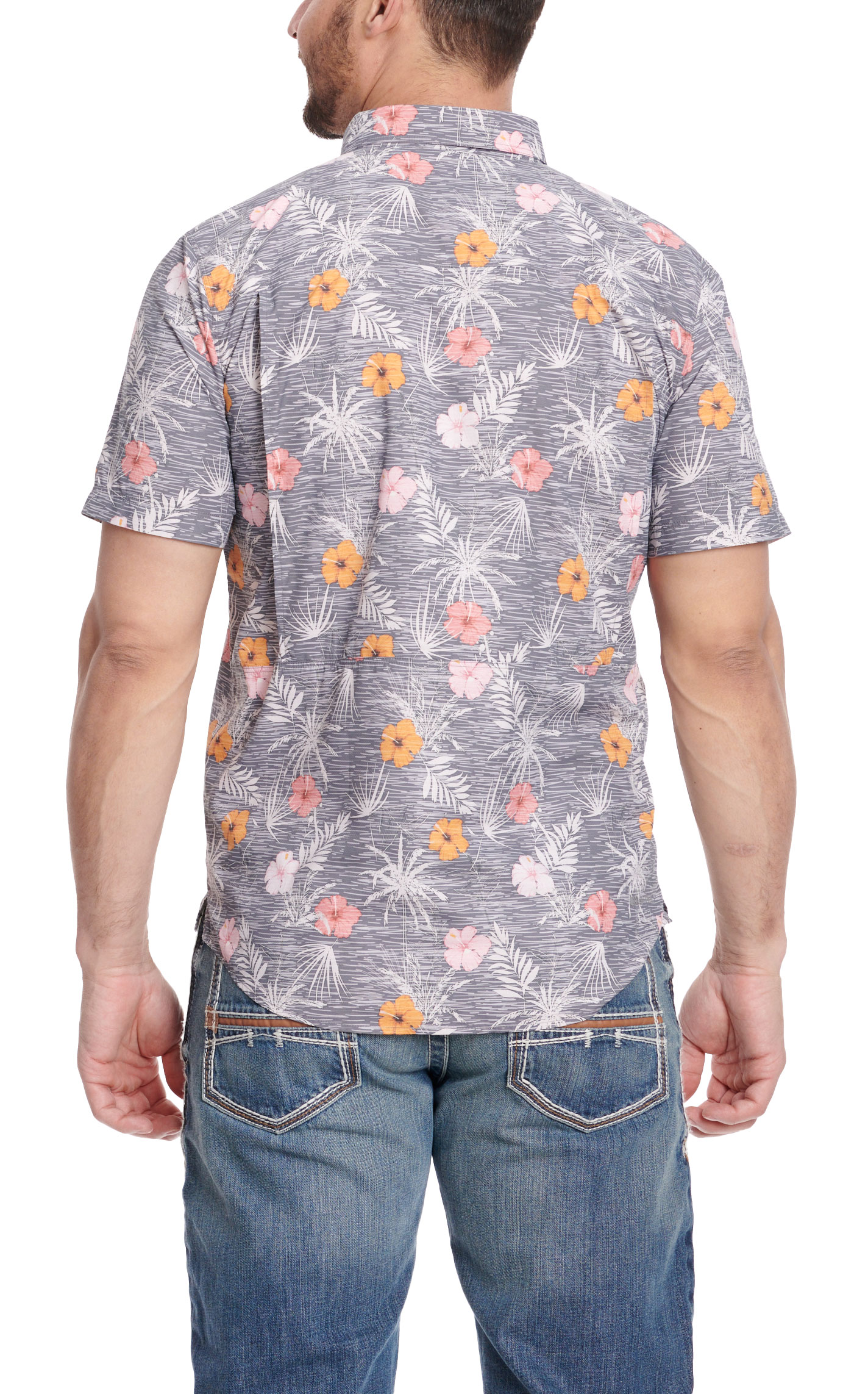 Ariat Men's VentTEK Outbound Gray & Hibiscus Tropical Print Short Sleeve Shirt - Image 1