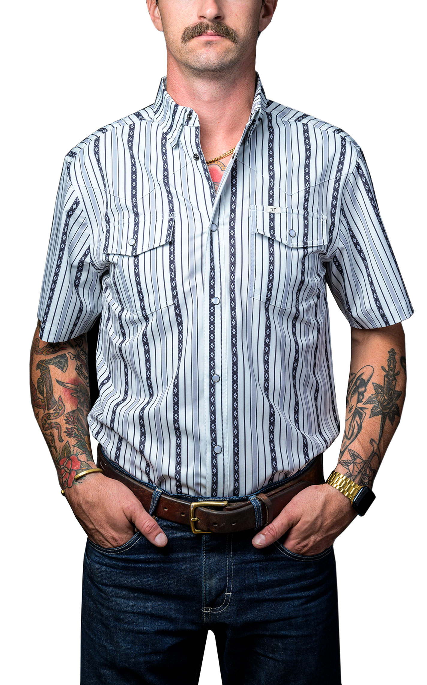 Ferrell Men's Shades of Blue Striped Western Shirt - Image 3