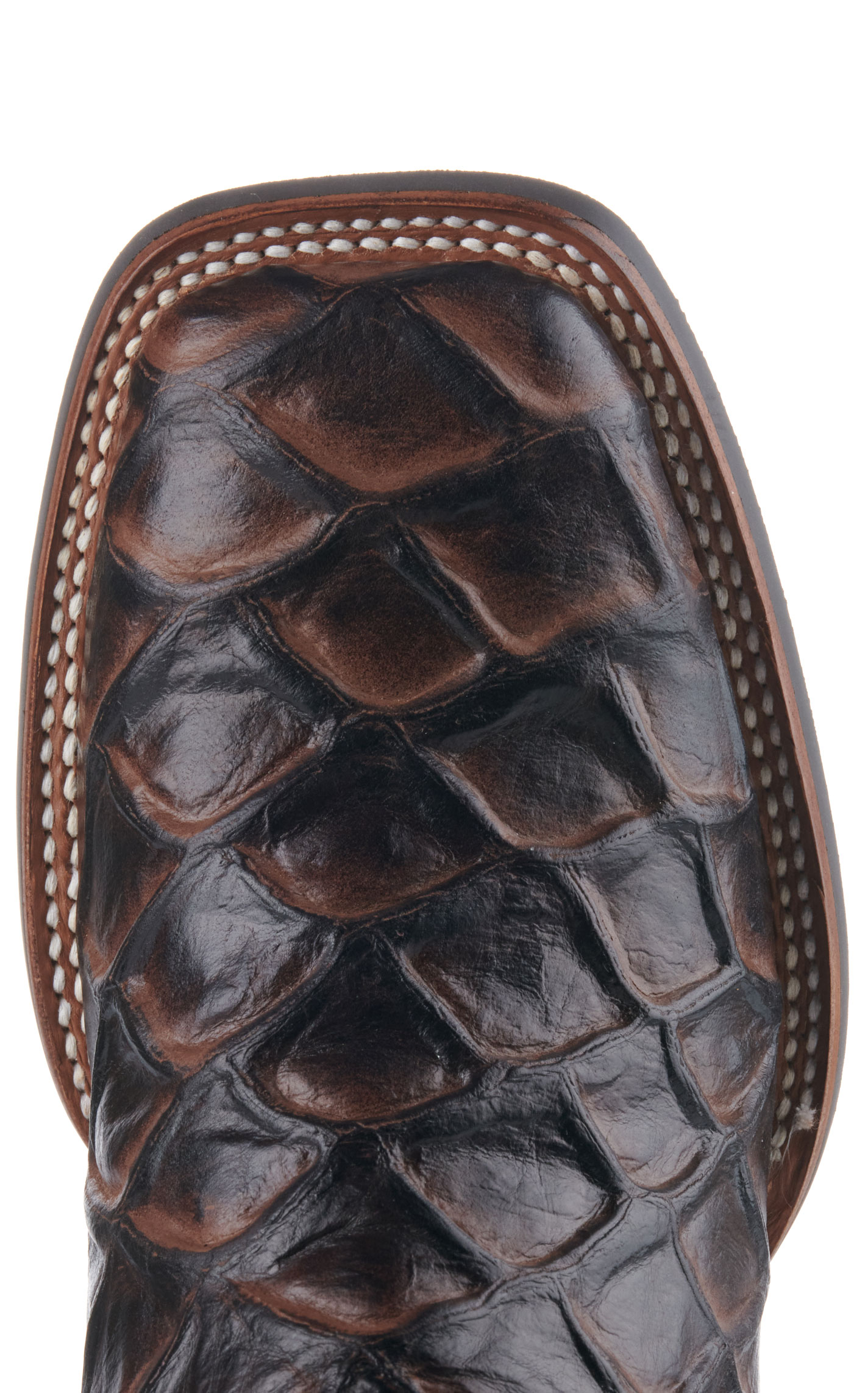 Cavender's Men's Intrepid Medium Brown Pirarucu Print and Oryx Wide Square Toe Cowboy Boots - Image 1