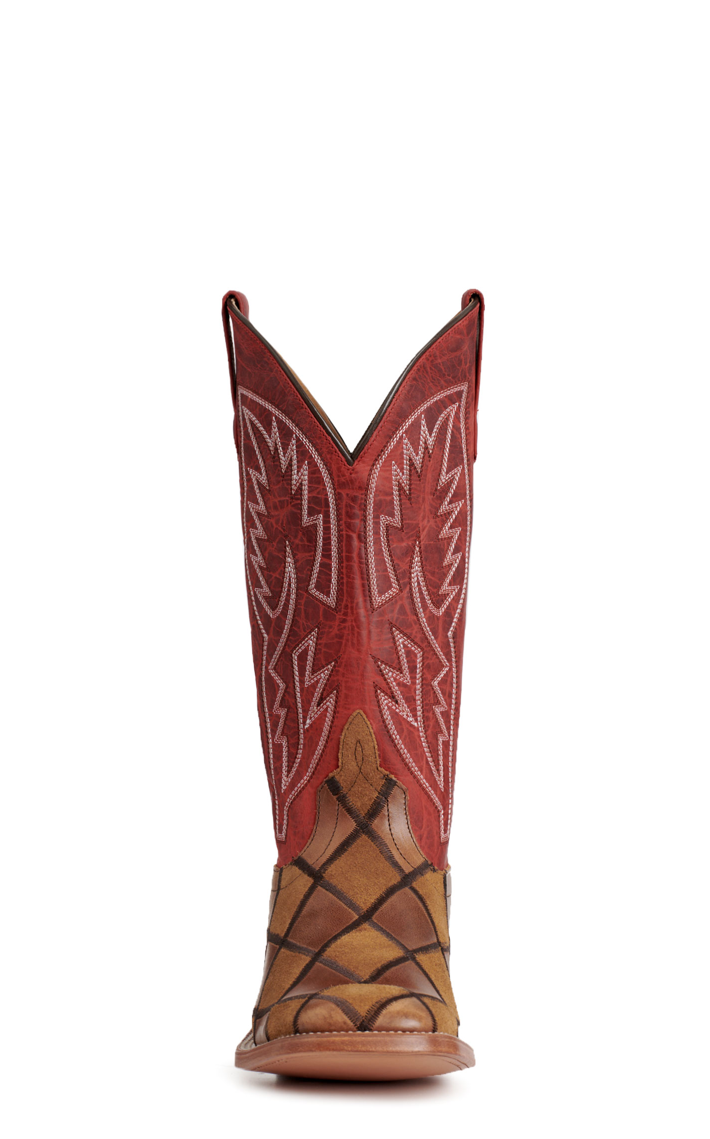 Anderson Bean Men's Horsepower Brown Suede Patchwork & Red Square Toe Cowboy Boots - Image 1