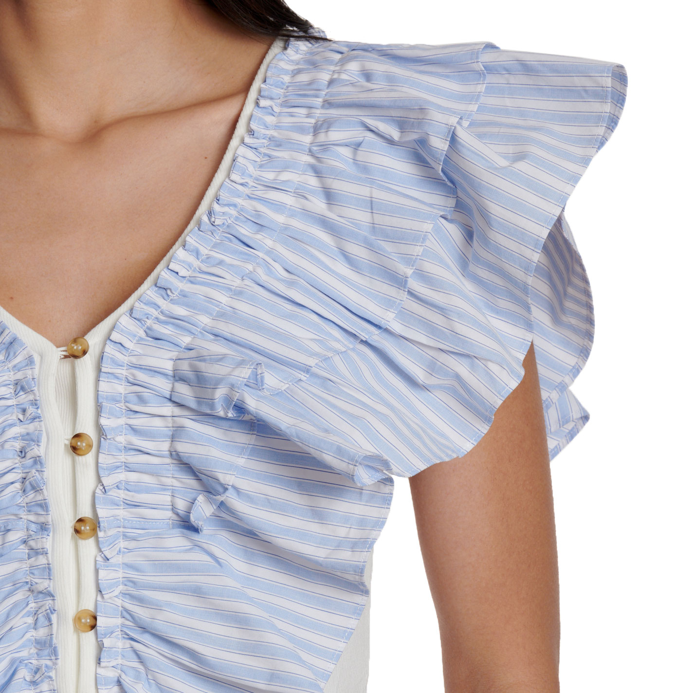Rockin C Women's White & Blue Striped Ruffle Top - Image 3