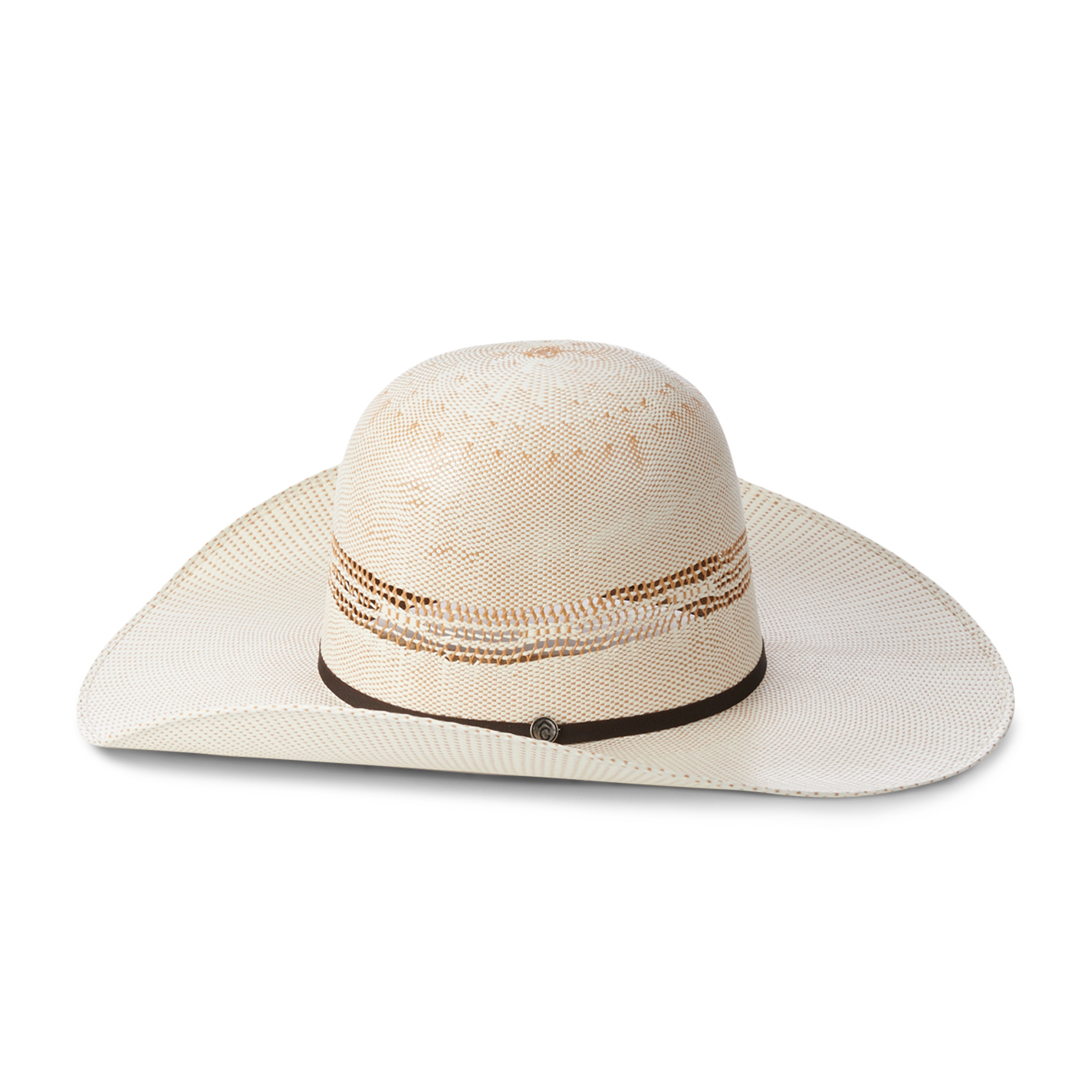 Rafter C Men's Ivory and Brown Vented Open Crown Bangora Straw Cowboy Hat - Image 1