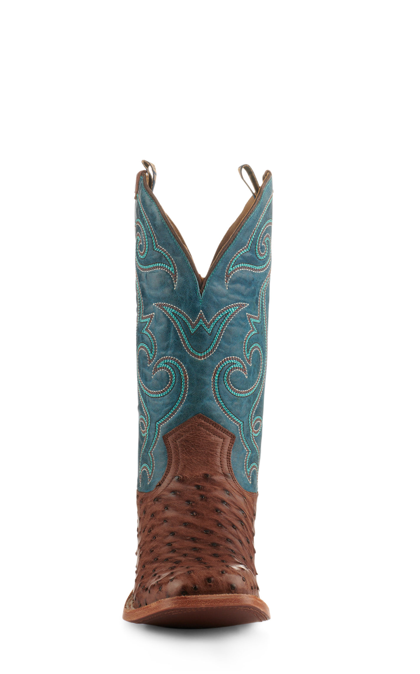 Hyer Men's Blue Vintage and Tobacco Waxy Full Quill Square Toe Exotic Cowboy Boots - Image 1