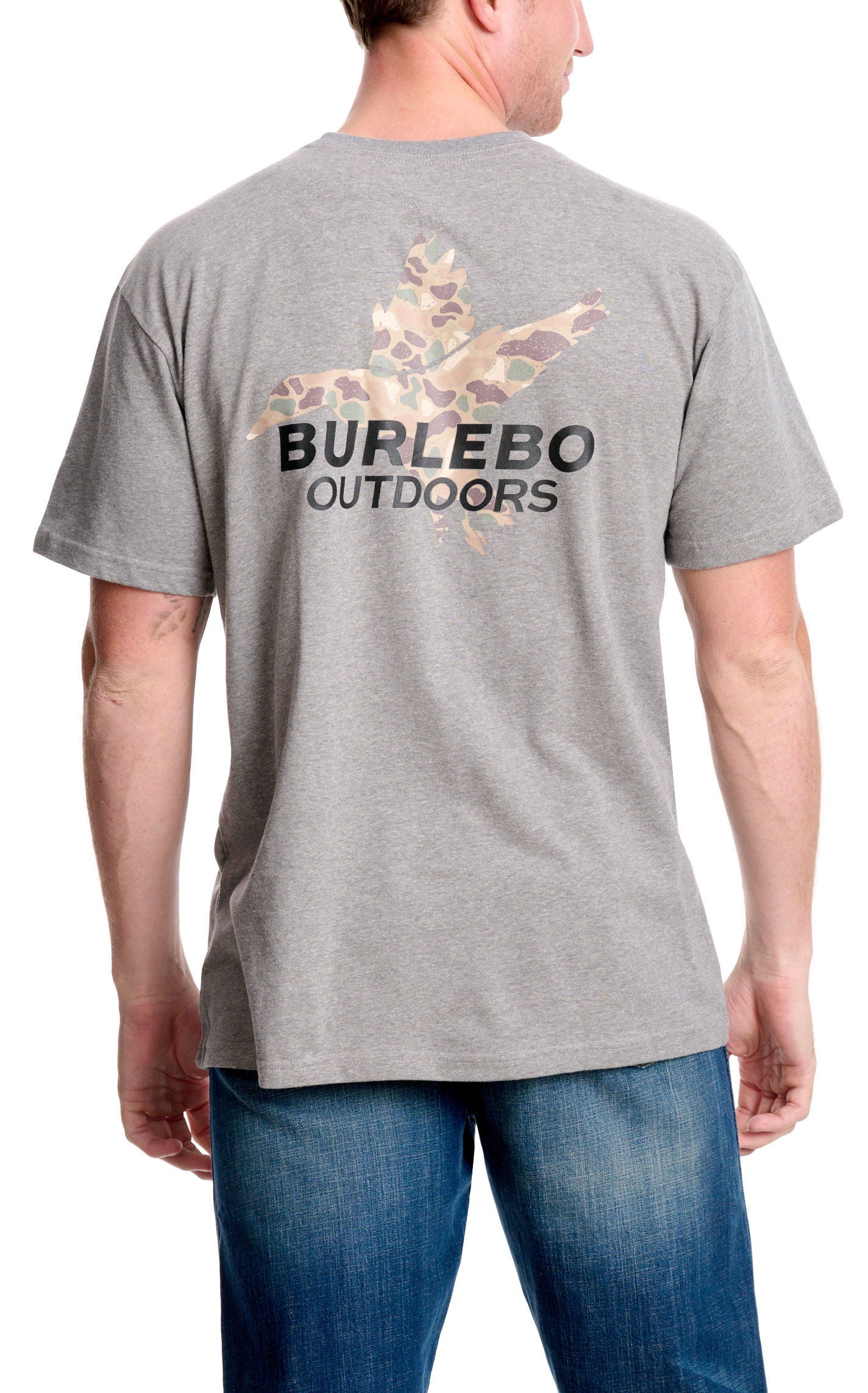 Burlebo Men's Gray Pintail Camo Duck Logo T-Shirt - Image 1