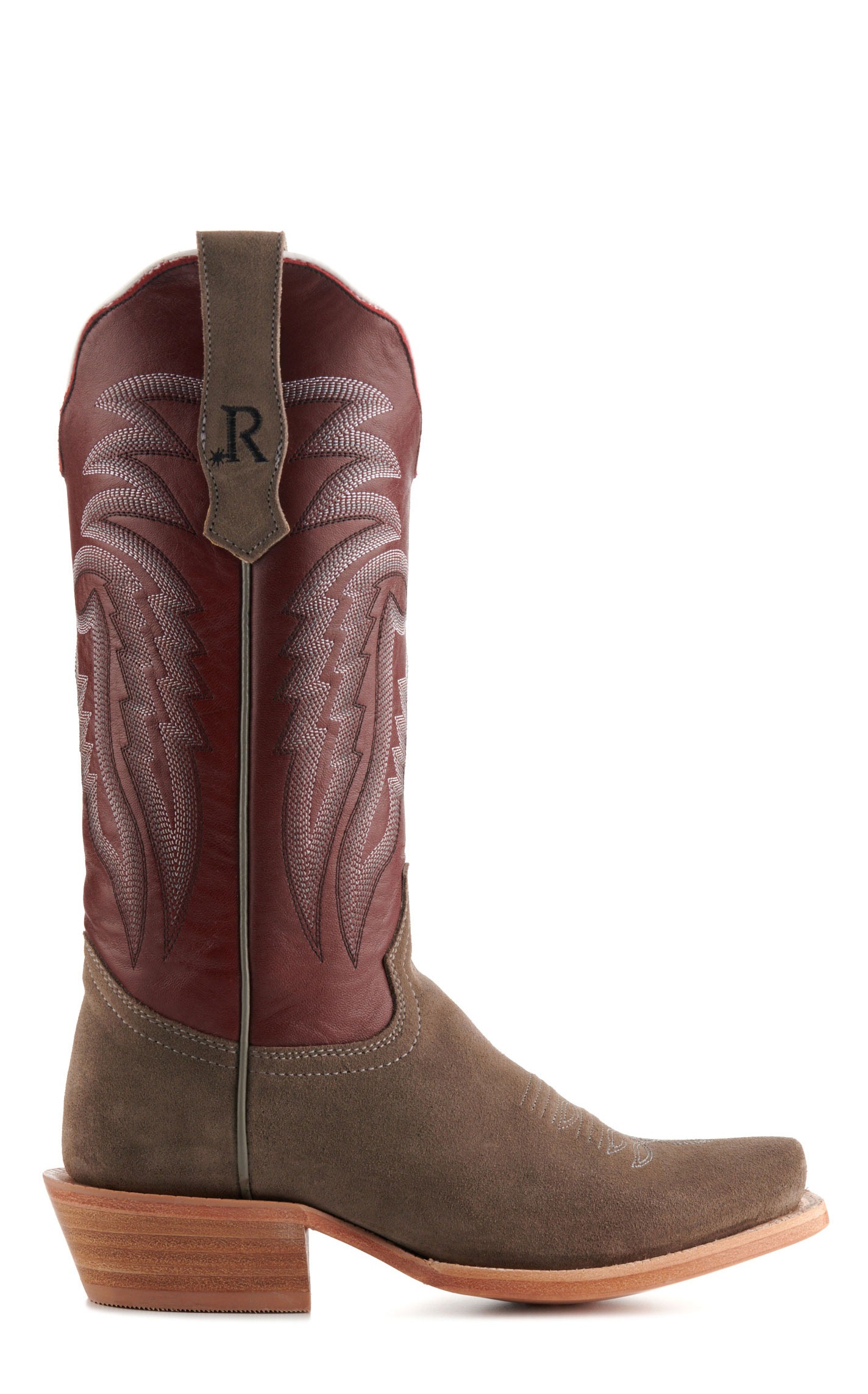 R. Watson Women's Dark Cherry and Charcoal Roughout Punchy Square Toe Cowboy Boots - Image 1
