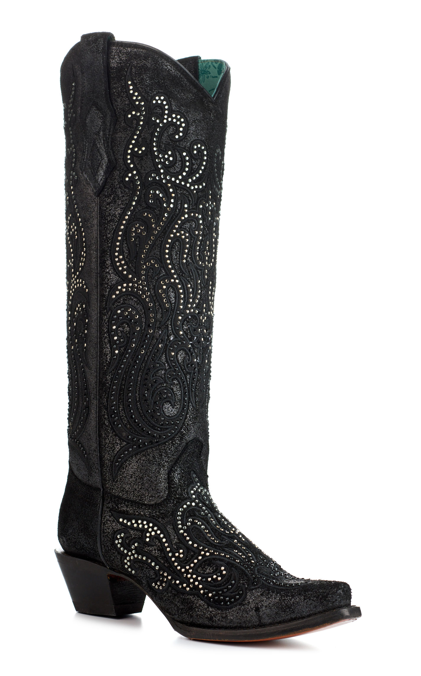 Corral Women's Black with Crystals Snip Toe Tall Cowboy Boots - Image 1