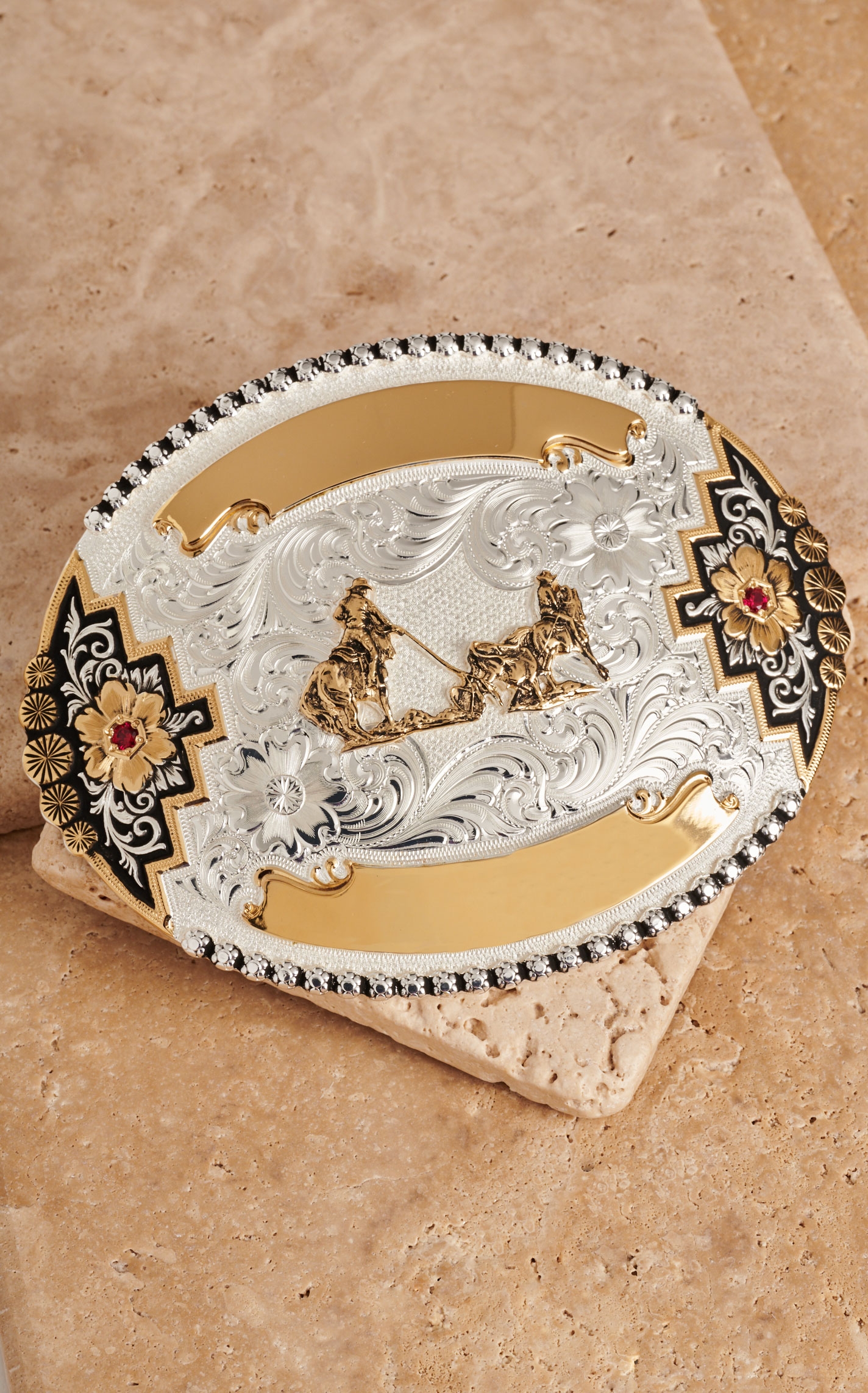 Montana Silversmiths Team Roper Belt Buckle - Image 1