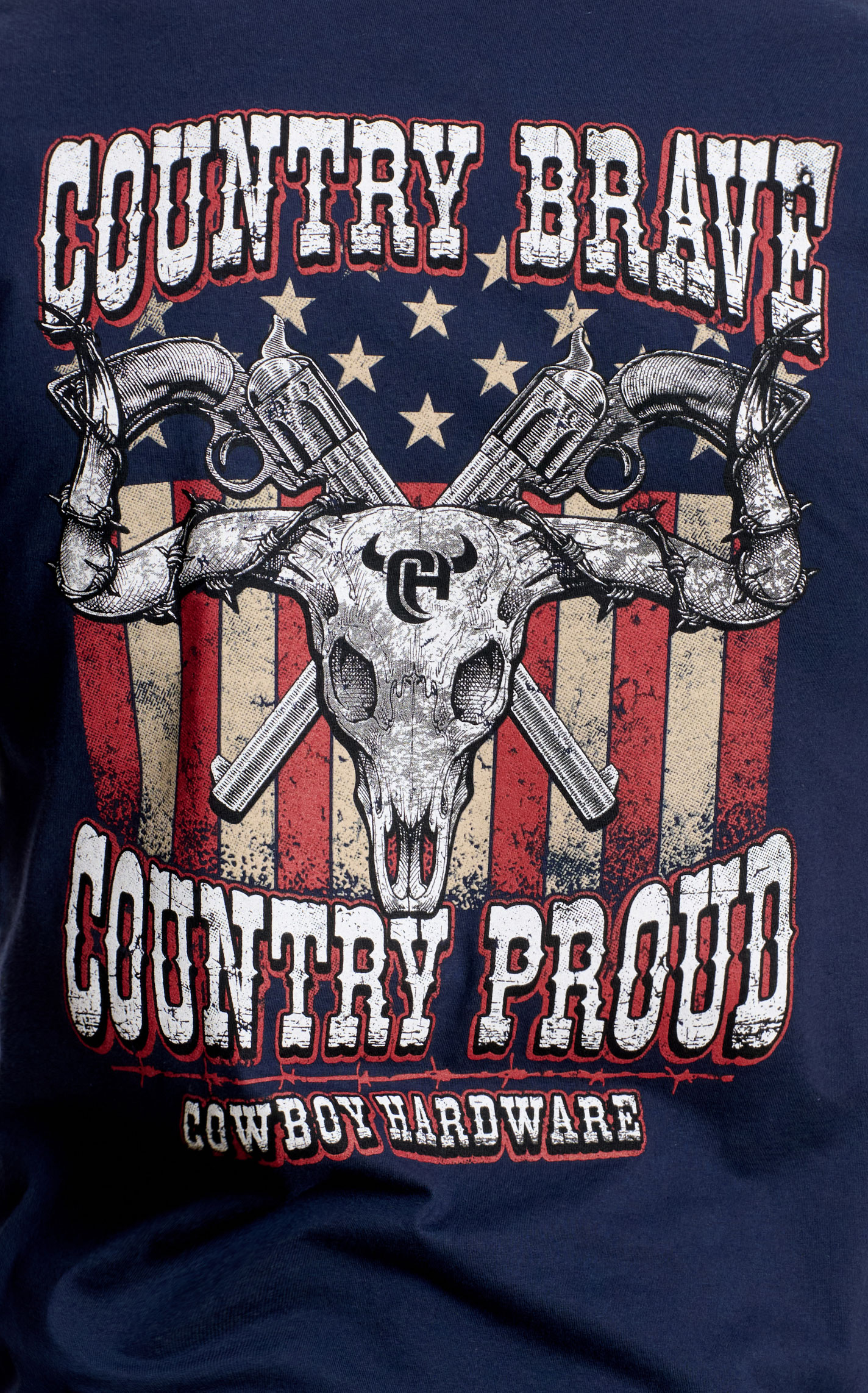 Cowboy Hardware Men's Navy Country Brave Logo Graphic T-Shirt - Image 1