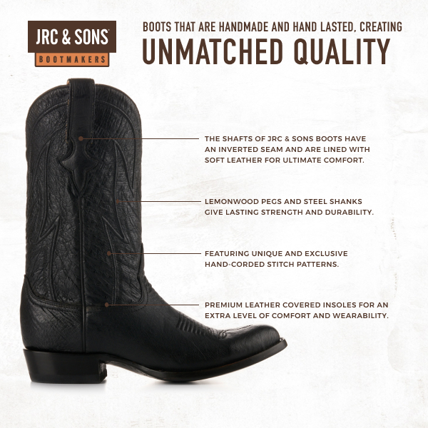 JRC & Sons Men's Cooper Smooth Quill Ostrich Round Toe Exotic Cowboy Boot in Black - Image 1