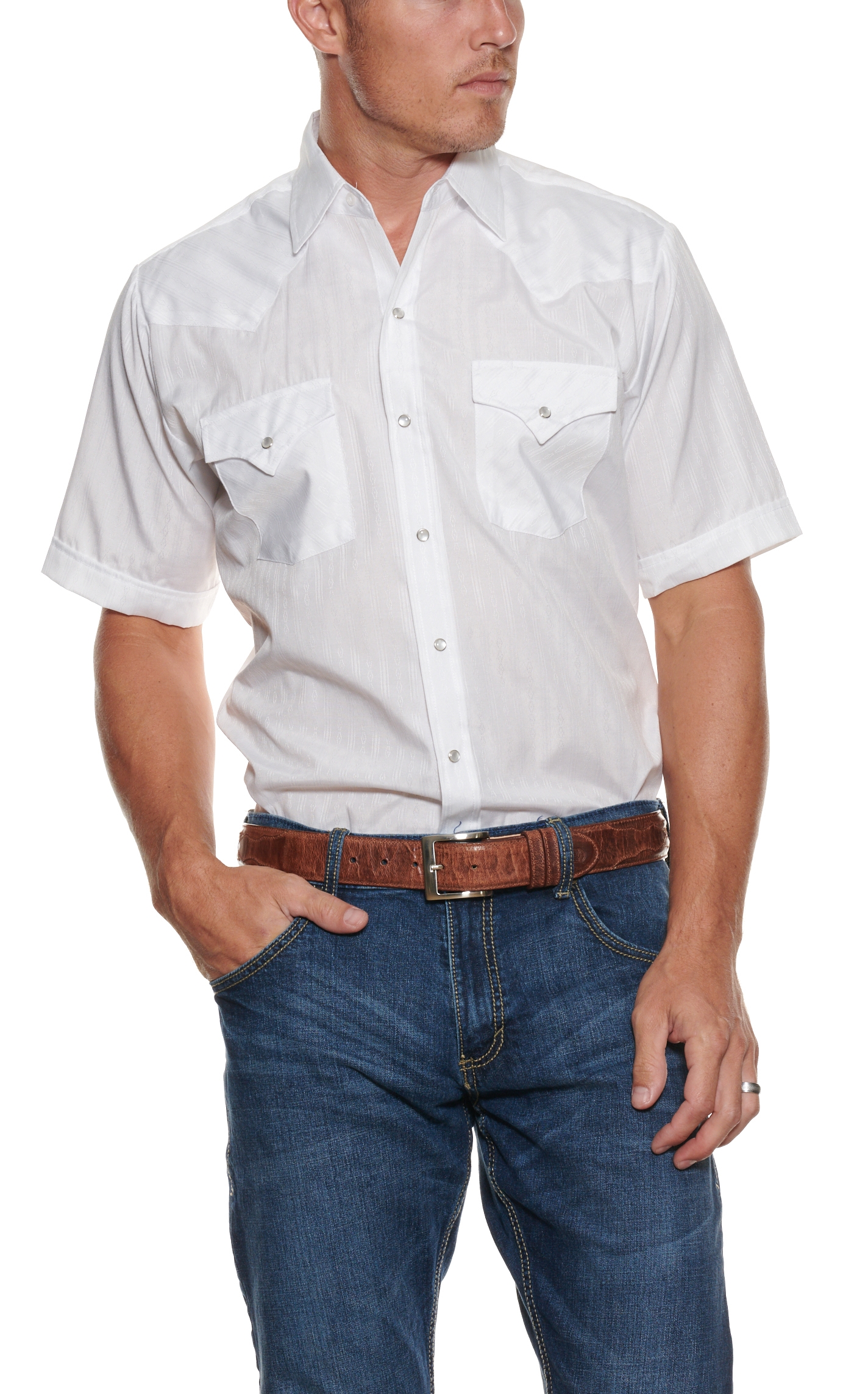 Ely Cattleman Tone on Tone Solid White Short Sleeve Shirt - Image 1