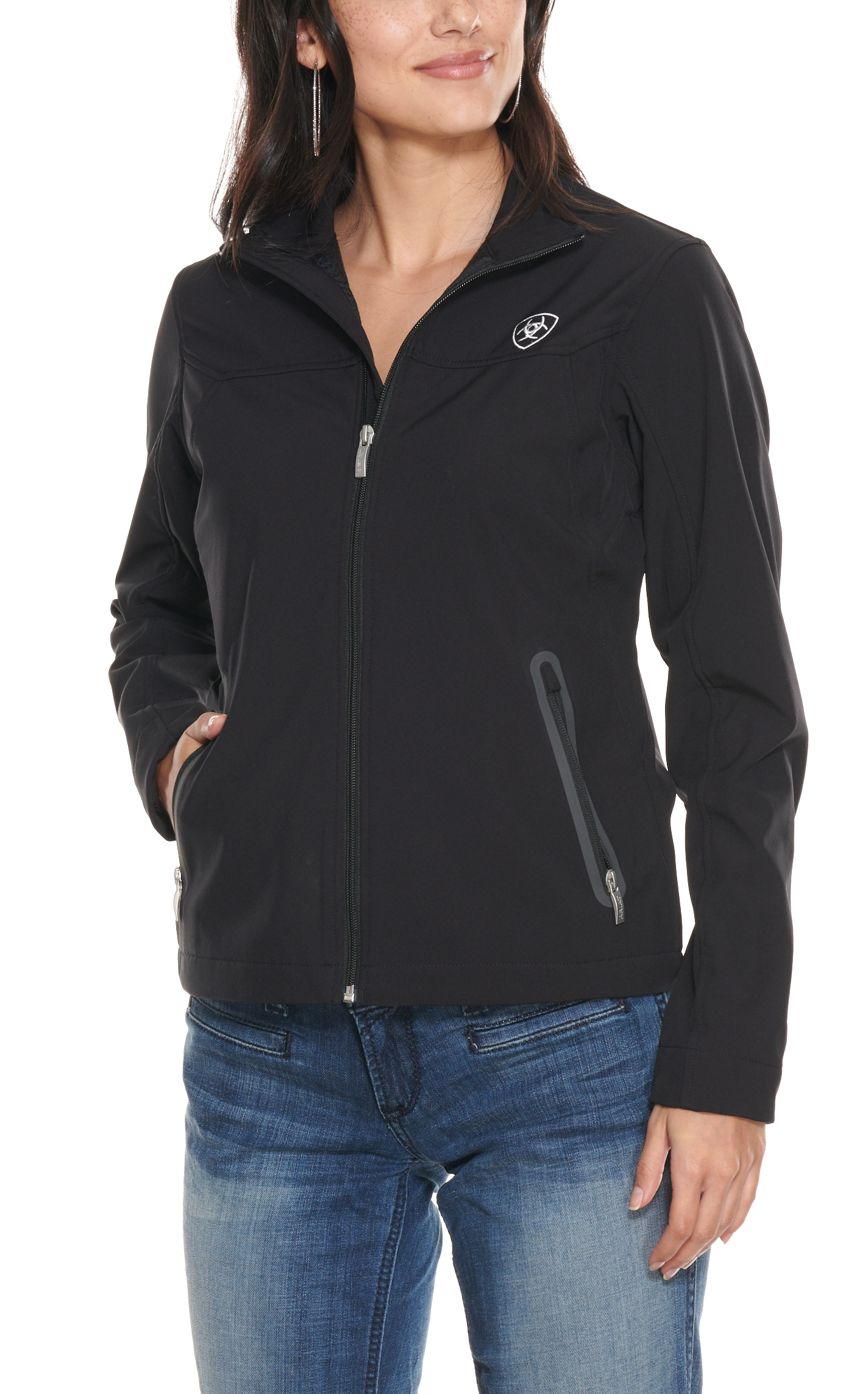 Ariat Women's Black with White Logo Team Softshell Jacket - Image 1