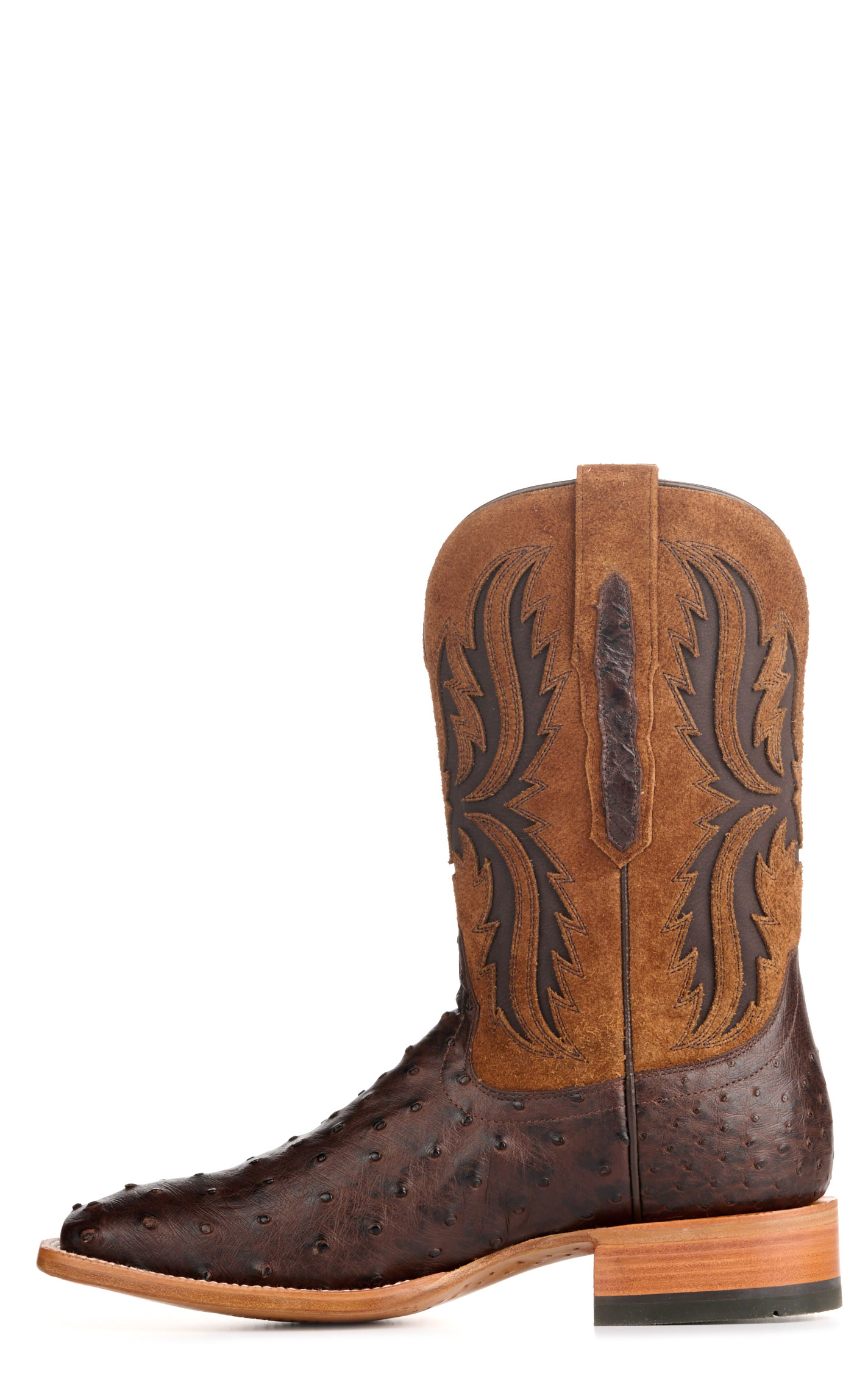 Ariat Men's Drifter Espresso Brown Full Quill Ostrich and Tan TekStep Wide Square Toe Exotic Cowboy Boots - Image 1