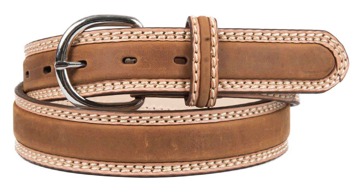 Tony Lama Men's Natural Bark Brown Double Stitch Stockman Western Belt - Image 1