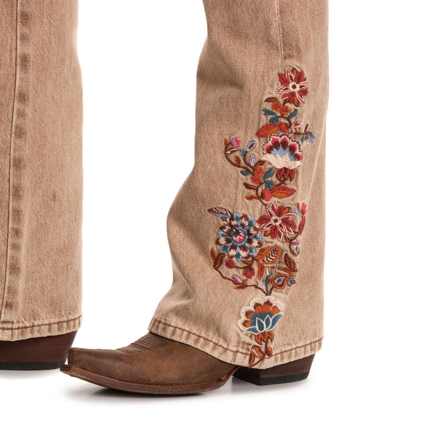 Grace in L.A. Women's Brown Floral Embroidered Flare Leg Jeans - Image 1