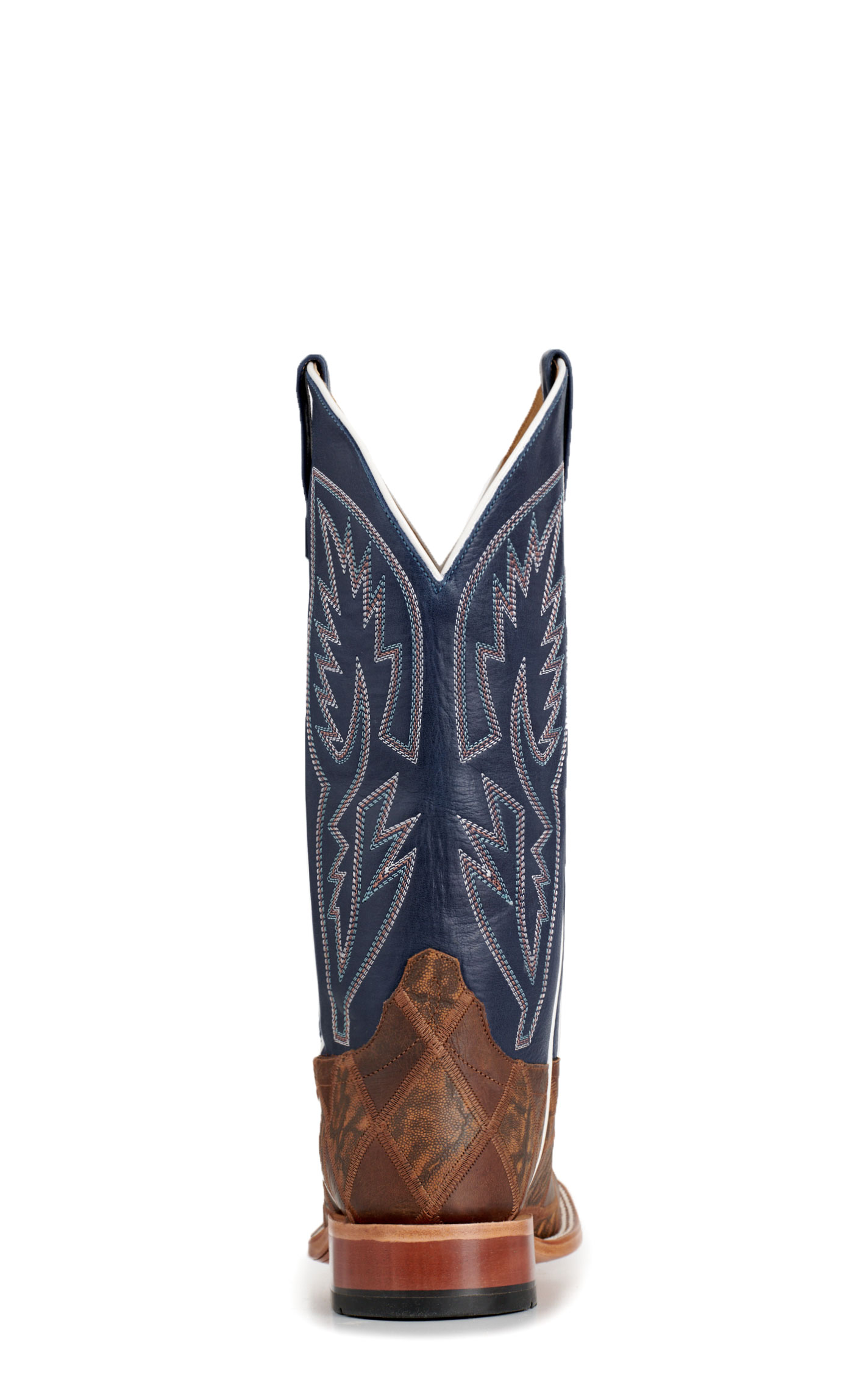 Anderson Bean Men's Horsepower Distressed Cognac Bison & Dark Blue Wide Square Toe Cowboy Boots - Image 1
