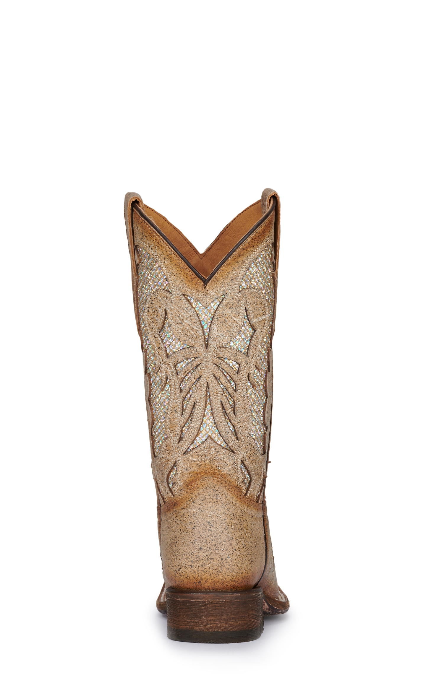 Corral Girl's Tan with Gold Glitter Inlay Square Toe Cowboy Boots - Image 1