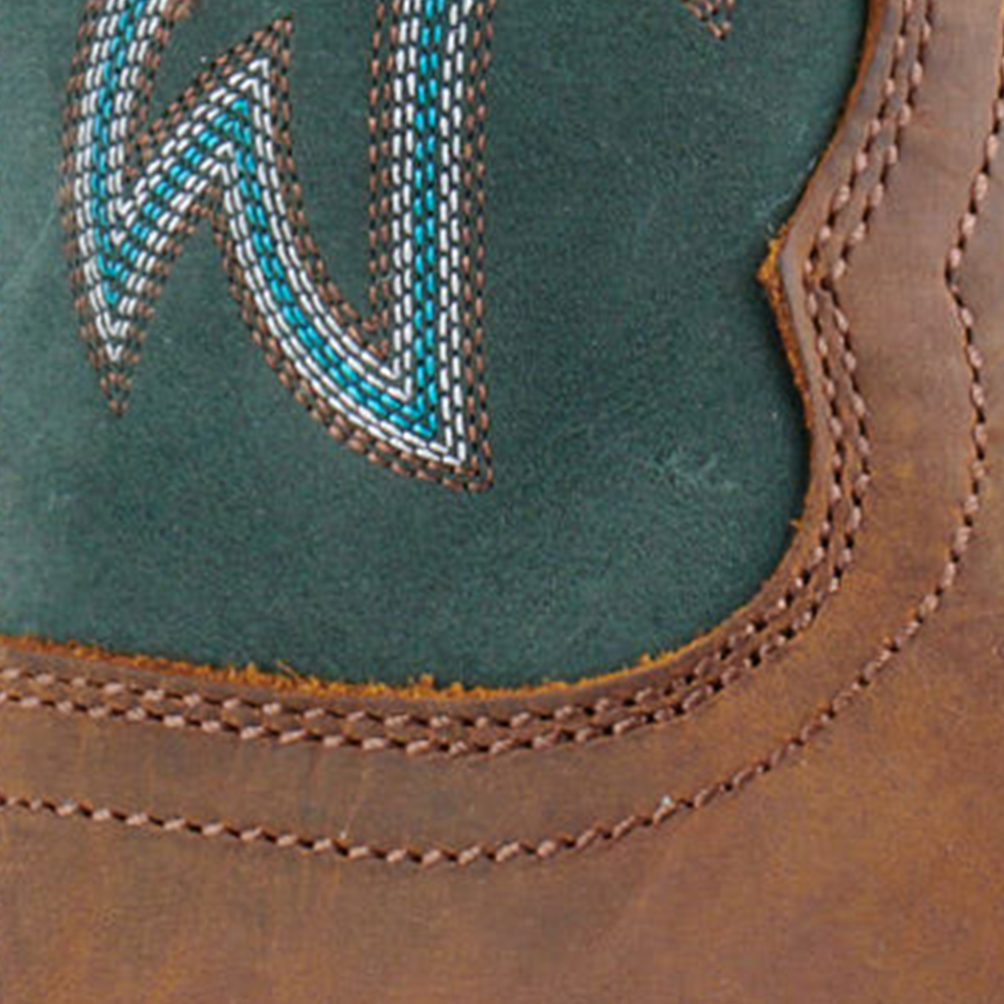Justin Men's Frontier Tuf Brown and Green Wide Square Toe Cowboy Boots - Image 1