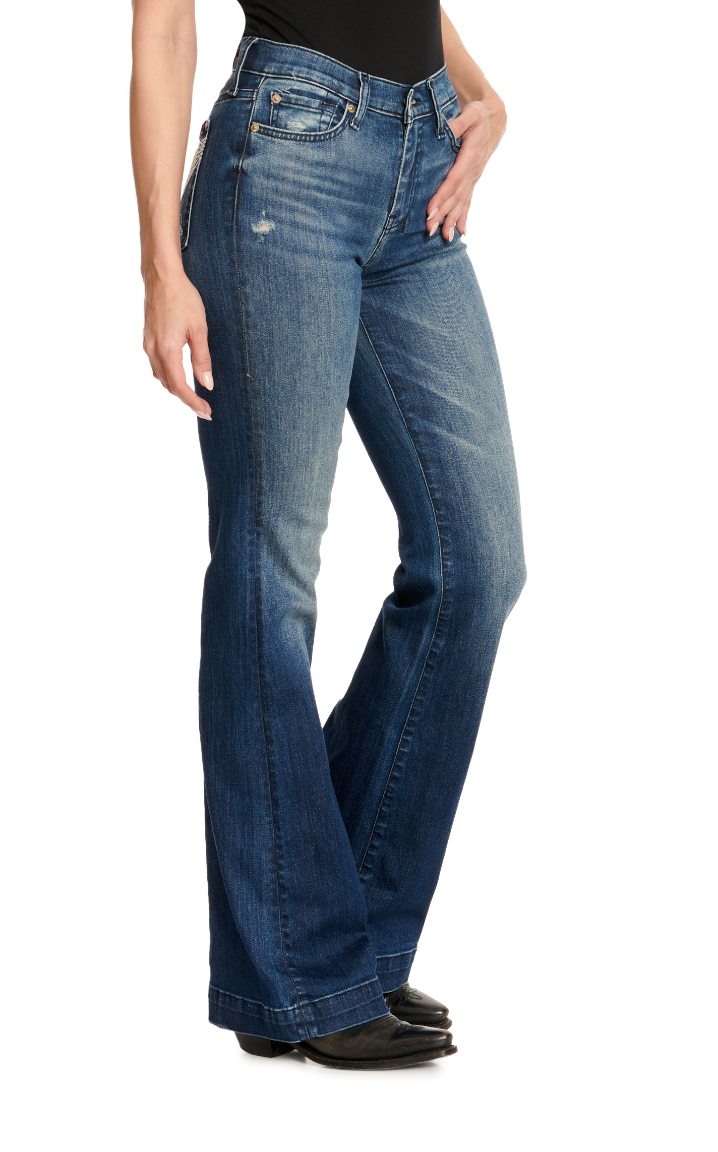 7 For All Mankind Women's Dojo Lake Blue Mid Rise Trouser Jeans - Image 1