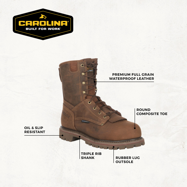 Carolina Men's Distressed Brown Waterproof Round Composite Toe Lace Up Work Boot - Image 1