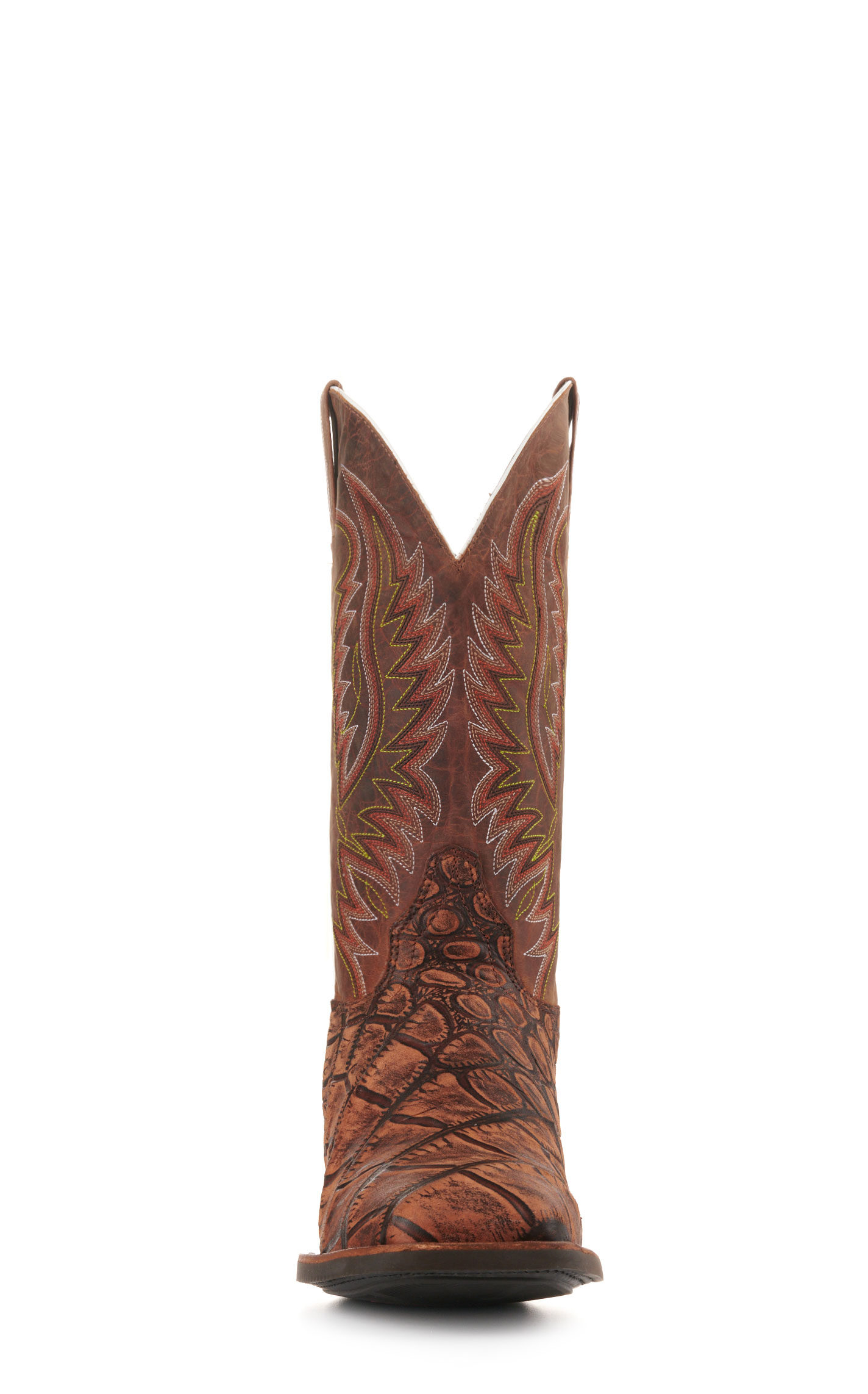 Cavender's Men's Intrepid Honey and Rustic Tan Alligator Print Wide Square Toe Cowboy Boot - Image 1
