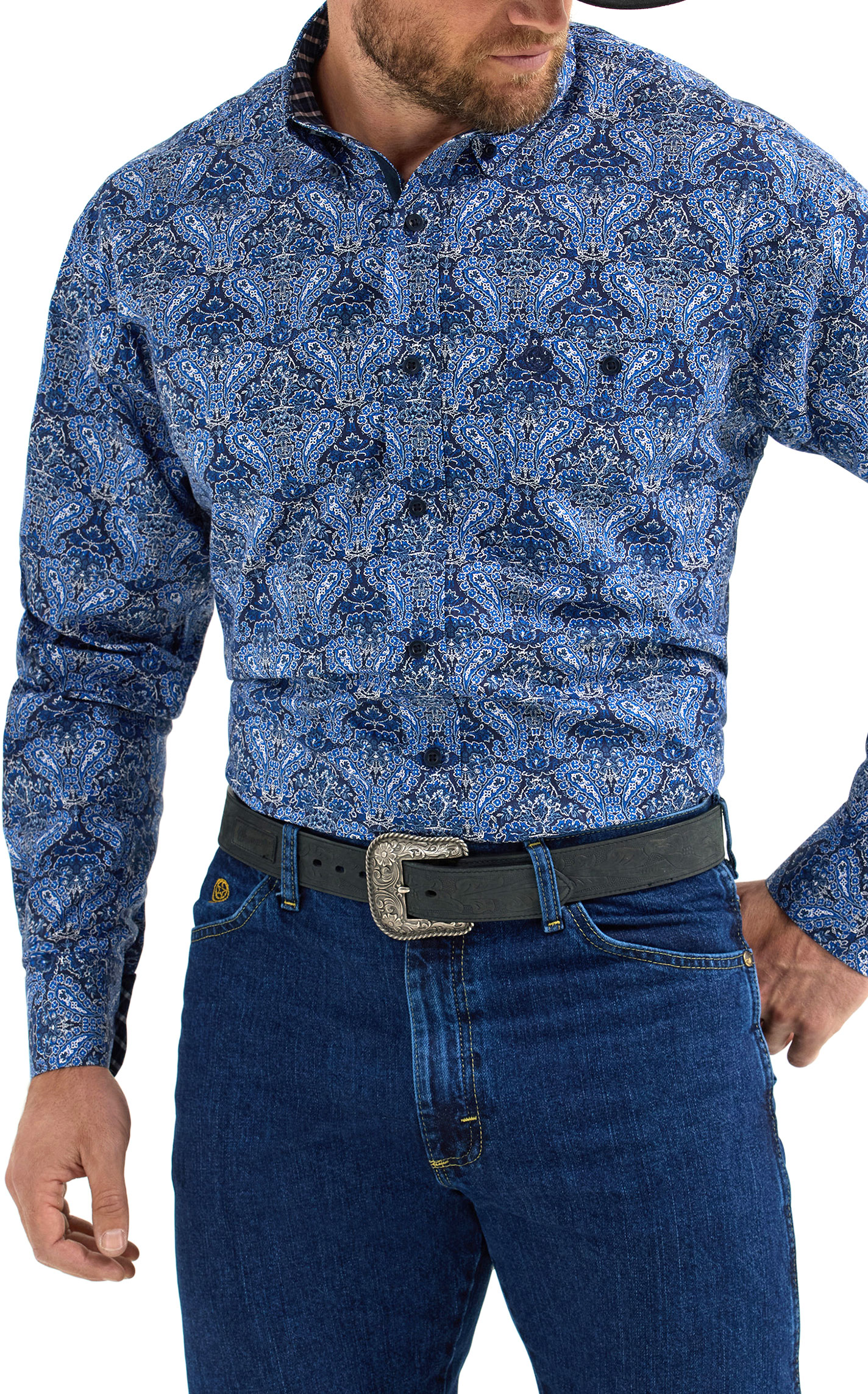 Wrangler Men's George Strait Collection Black & Blue Paisley Western Shirt - Image 1