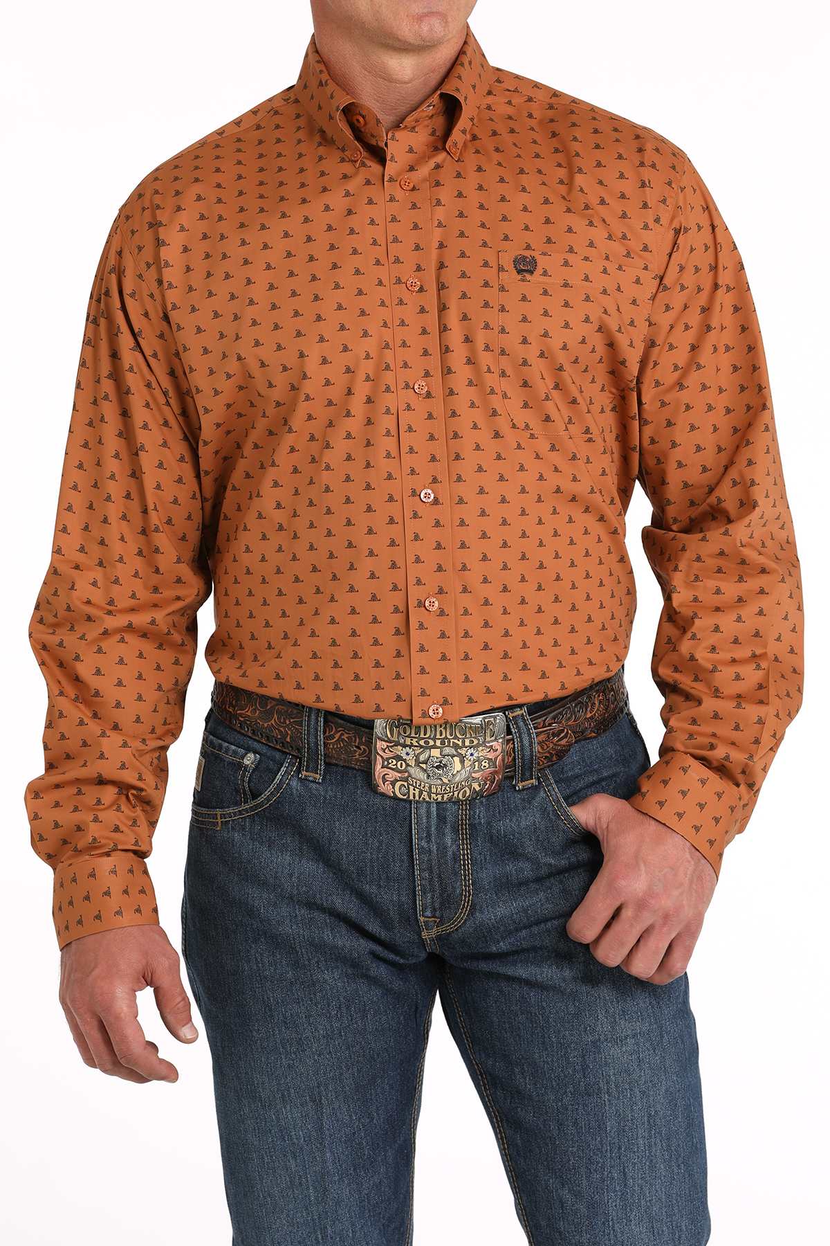 Cinch Men's Dark Ochre Don't Tread On Me Print Western Shirt - Image 1