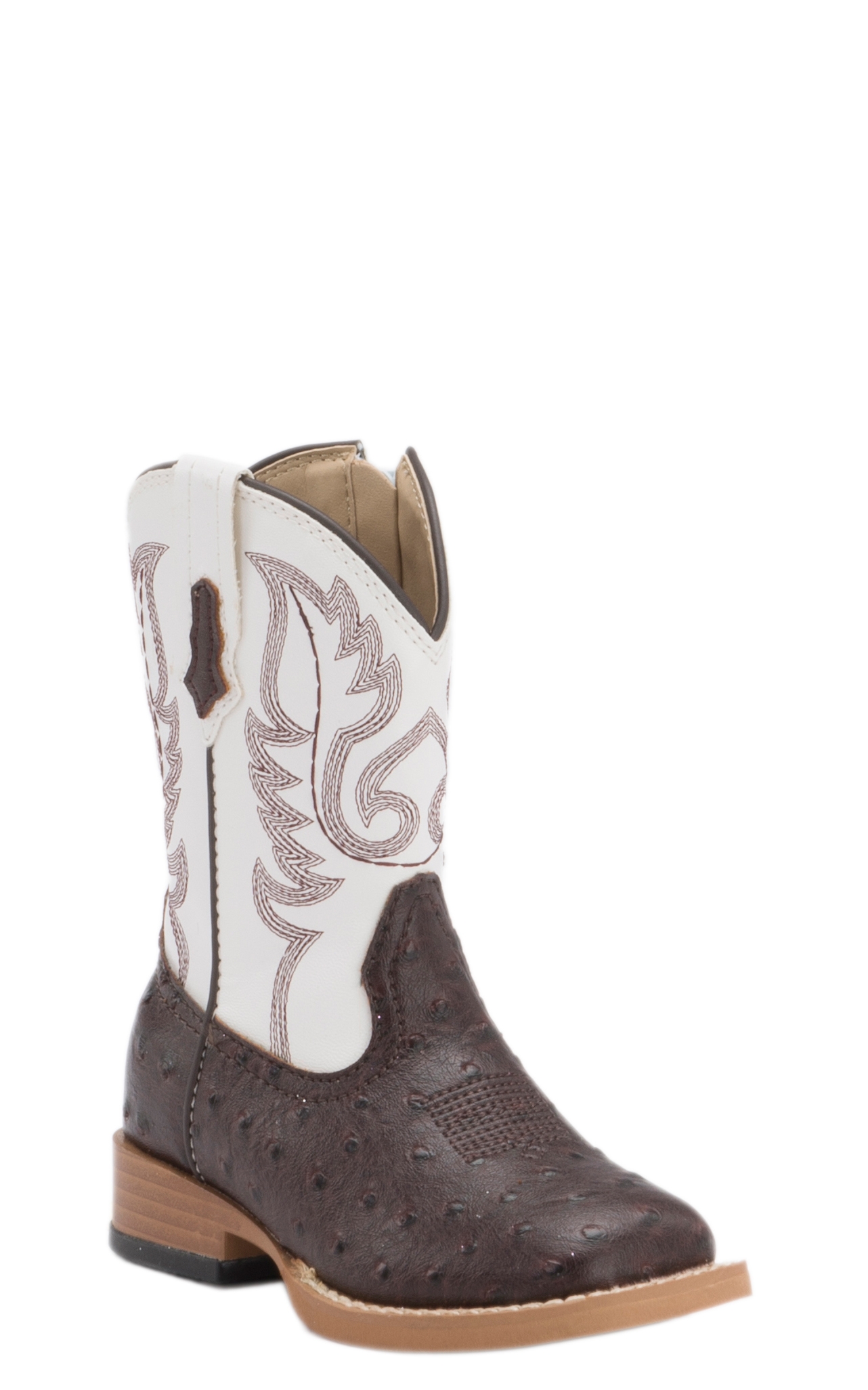 Roper Toddler Chocolate Ostrich Print with White Square Toe Cowboy Boots - Image 1