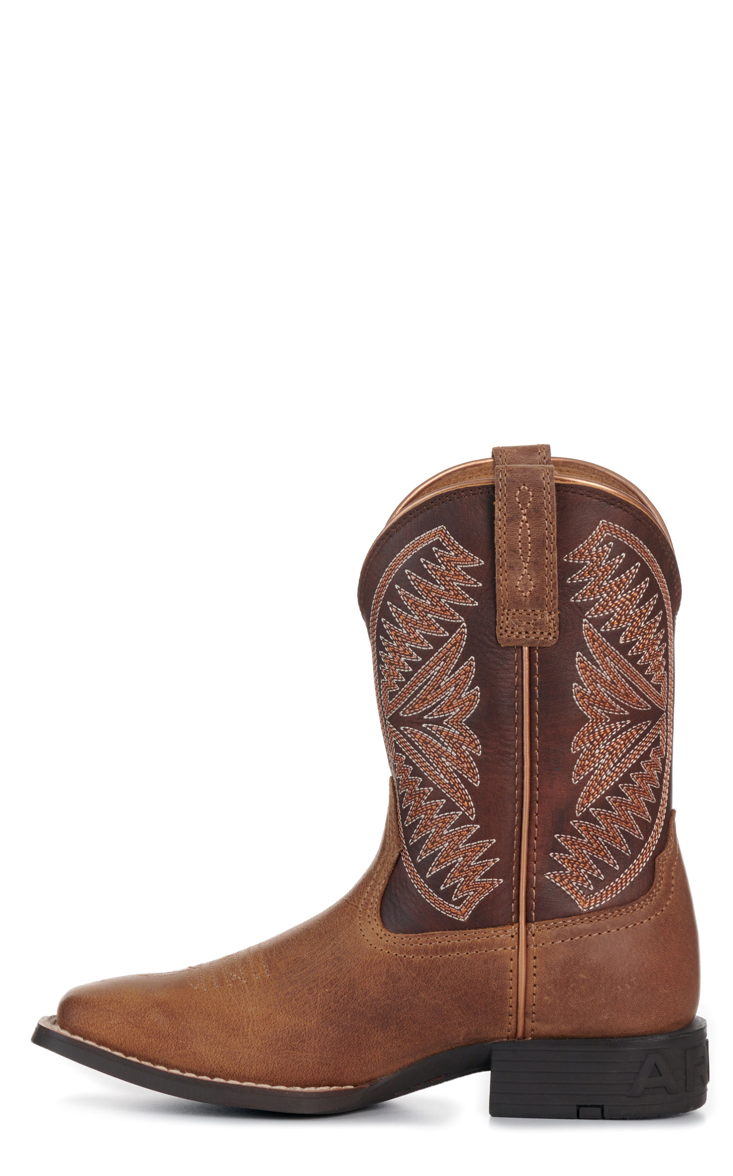 Ariat Youth Pearl & Chocolate Brown Ruidoso Wide Square Toe Cowboy Boots - Image 1