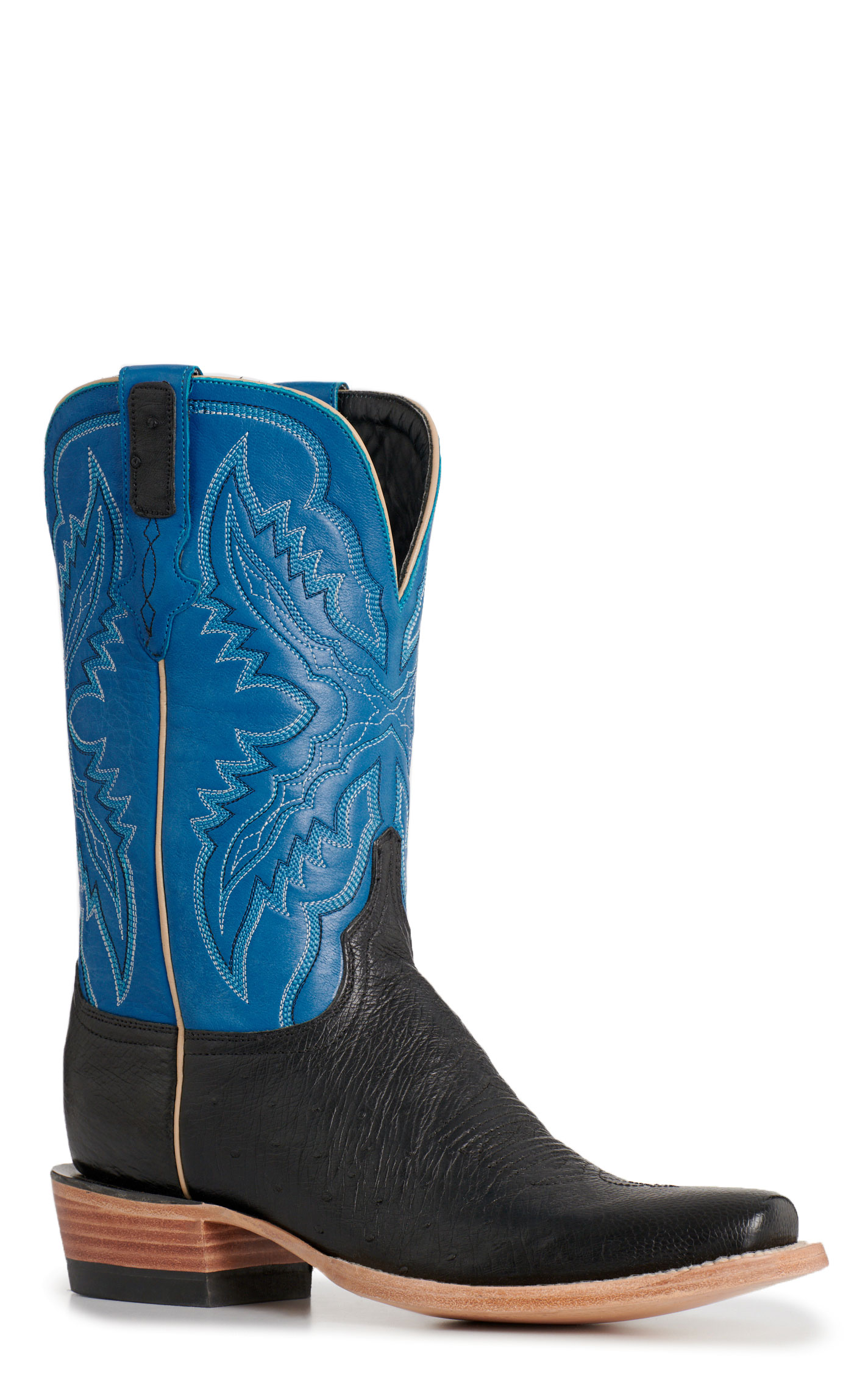 Resistol Men’s Black & Blue Smooth Quill Ostrich Cutter Toe Cowboy Boots - Image 1