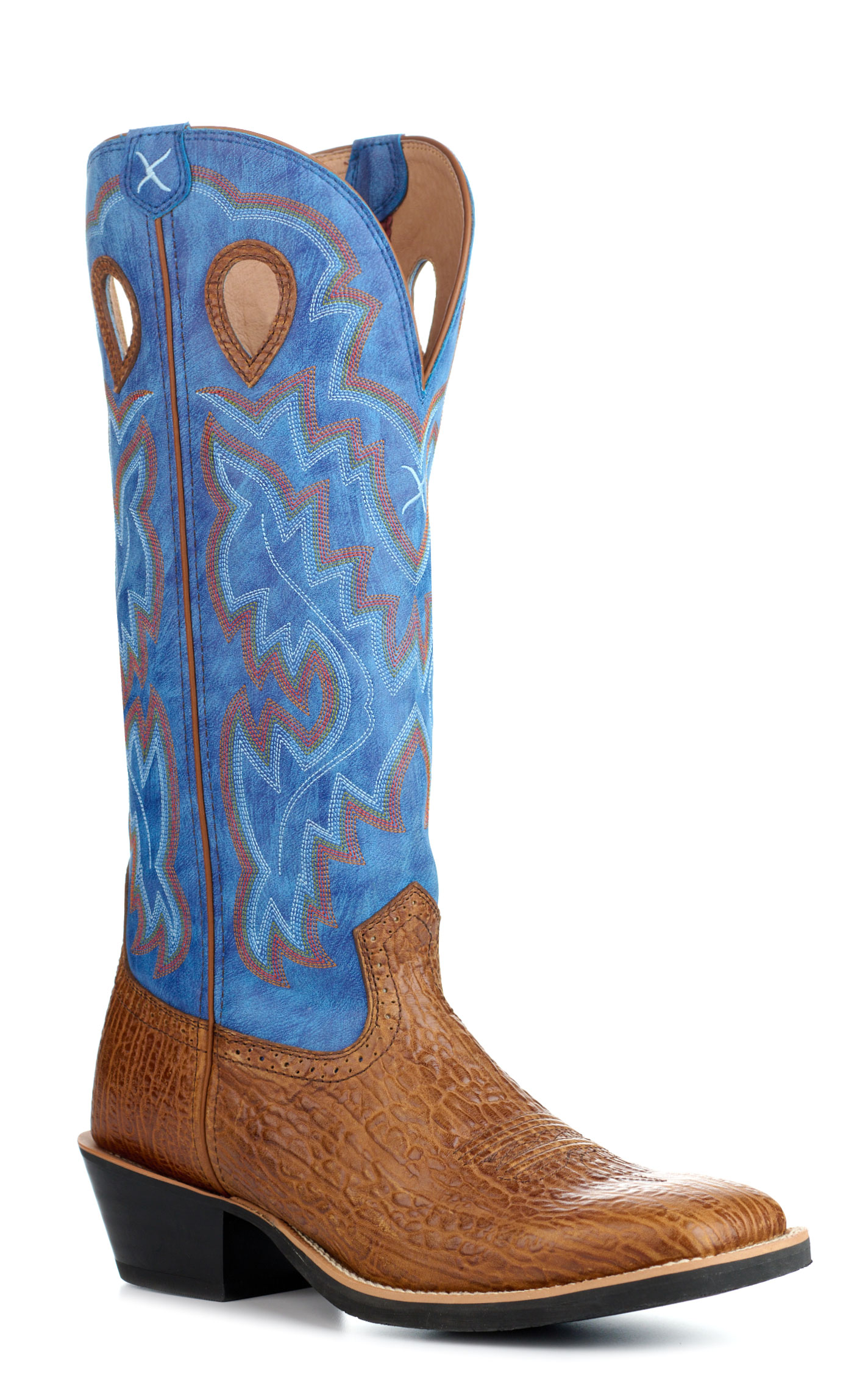 Twisted X Men's Electric Blue and Ginger Wide Square Toe Buckaroo Cowboy Boots - Image 1