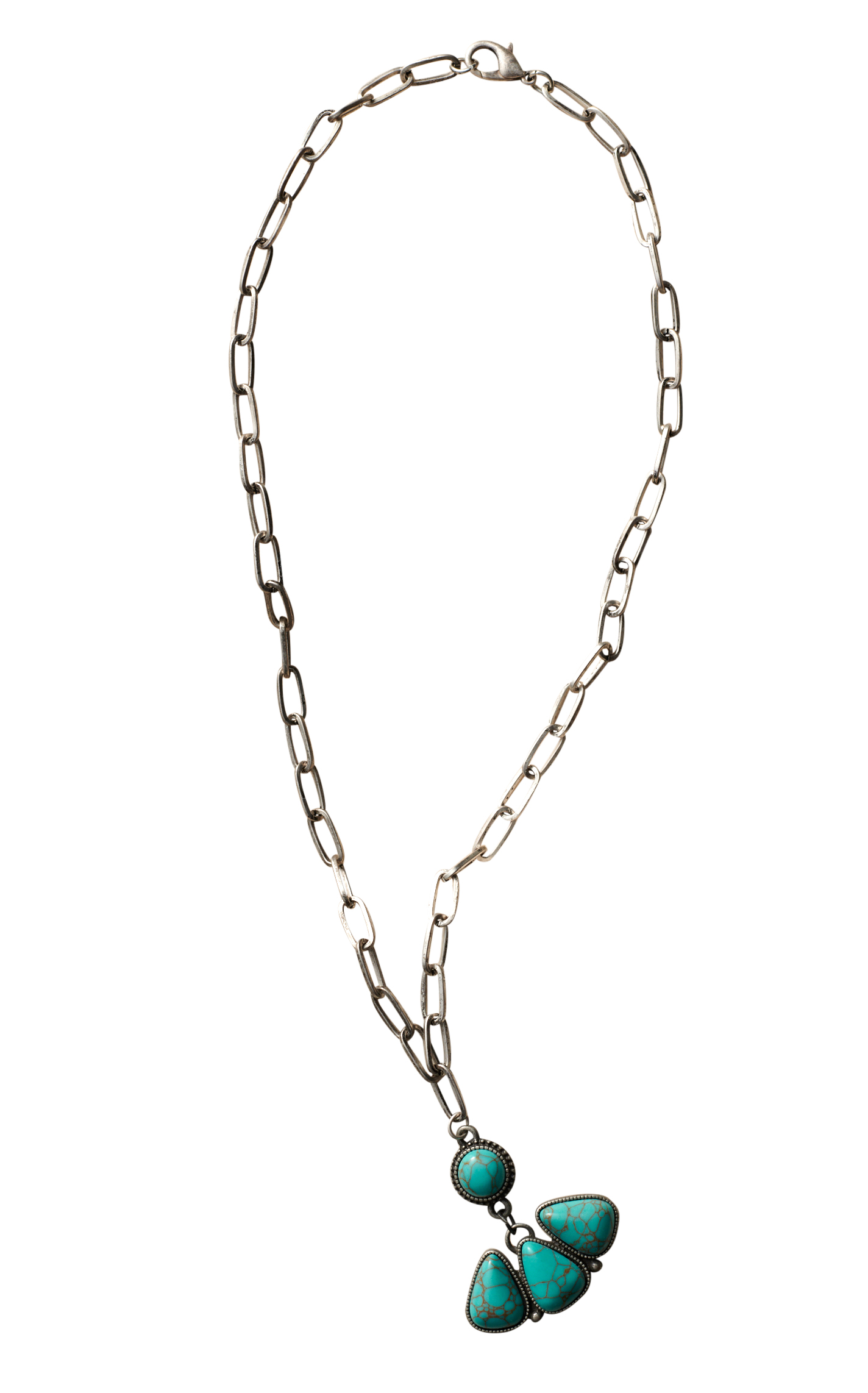 Rockin C Silver Paperclip Chain 4 White Stone Pendant Necklace - Image 1