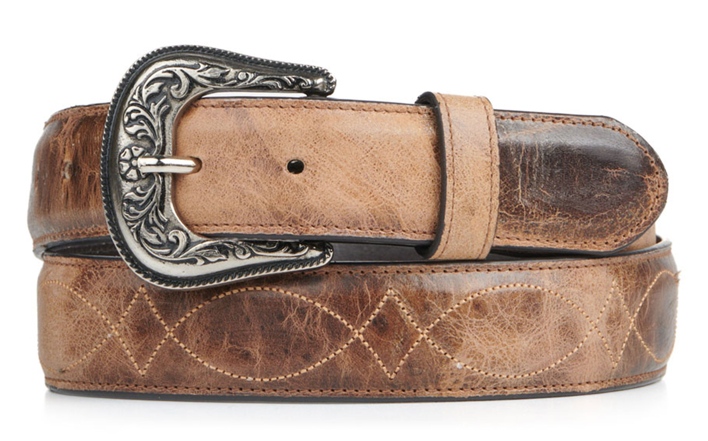 Cavender's Women's Tan with Fancy Stitch Leather Belt - Image 1
