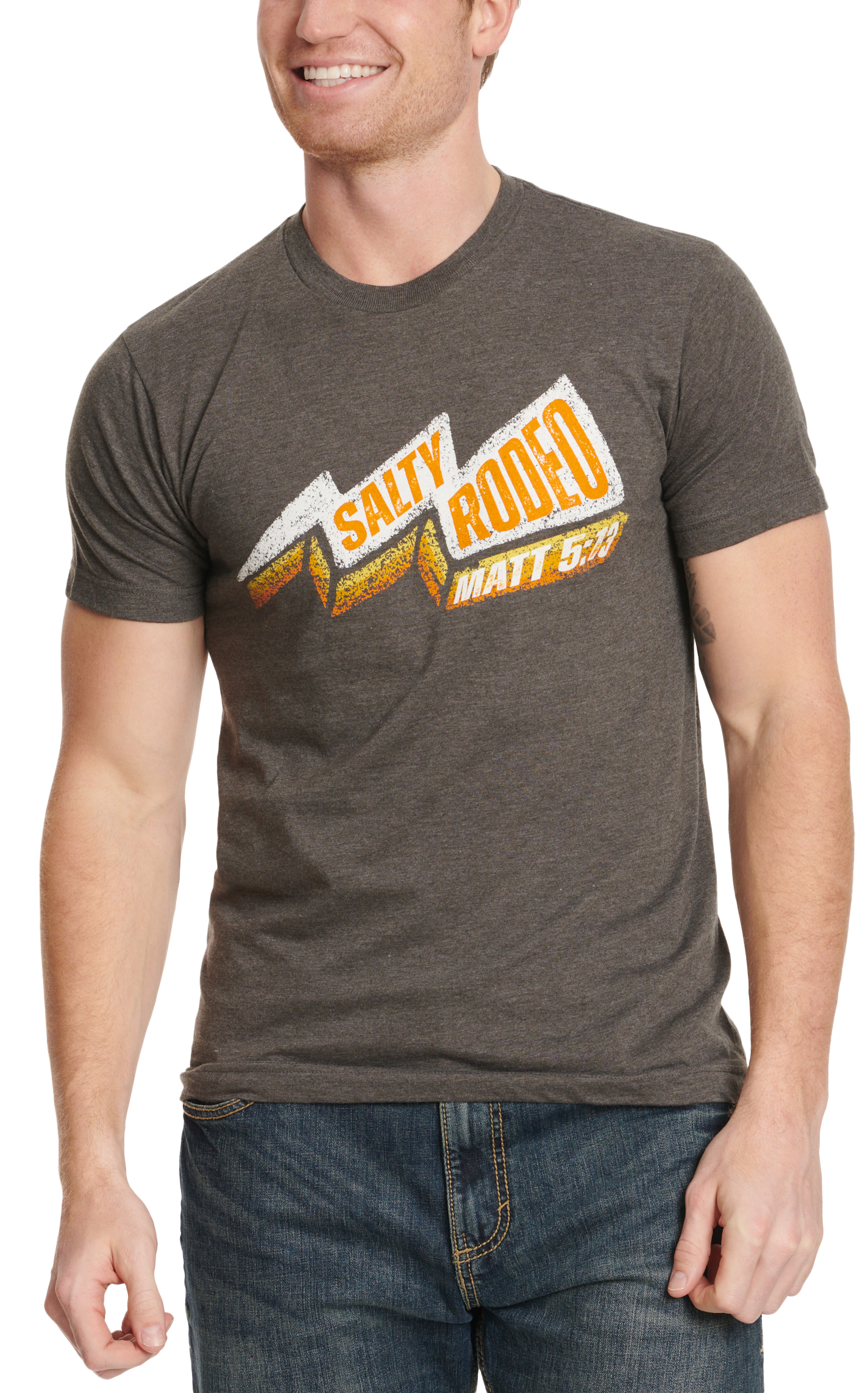 Salty Rodeo Men's Dark Charcoal & Sunrise Bolt Logo Short Sleeve T-Shirt - Image 1