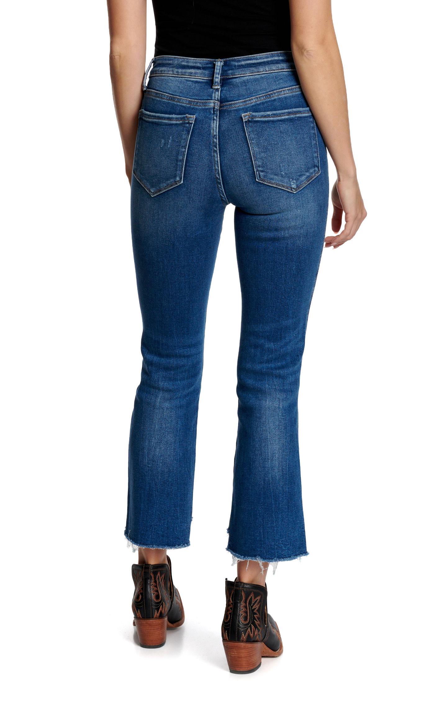 Vervet Women's Dark Wash Frayed Hem Cropped Boot Cut Jeans - Image 1
