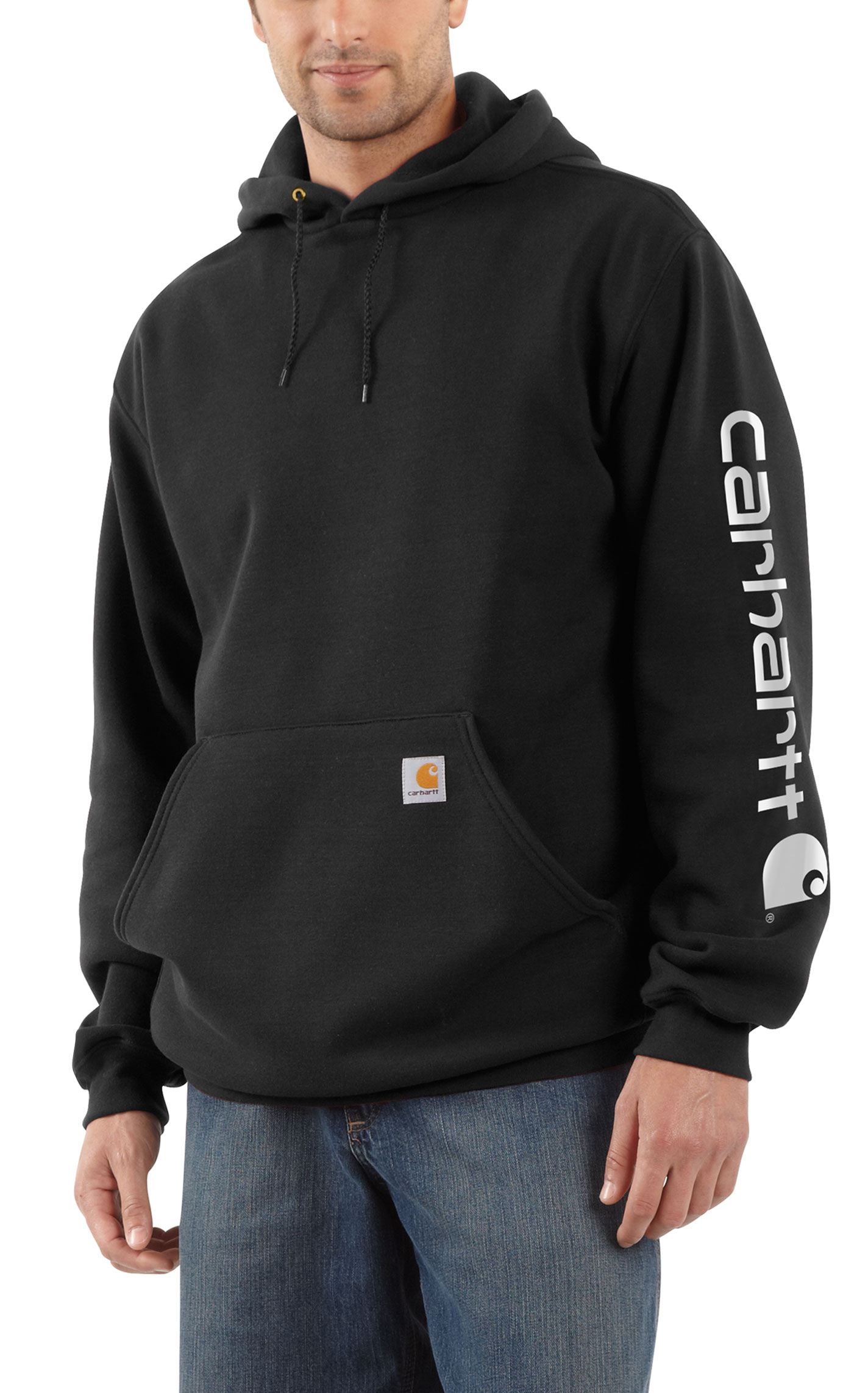 Carhartt Men's Black & White Logo Graphic Sleeve Work Hoodie - Image 1