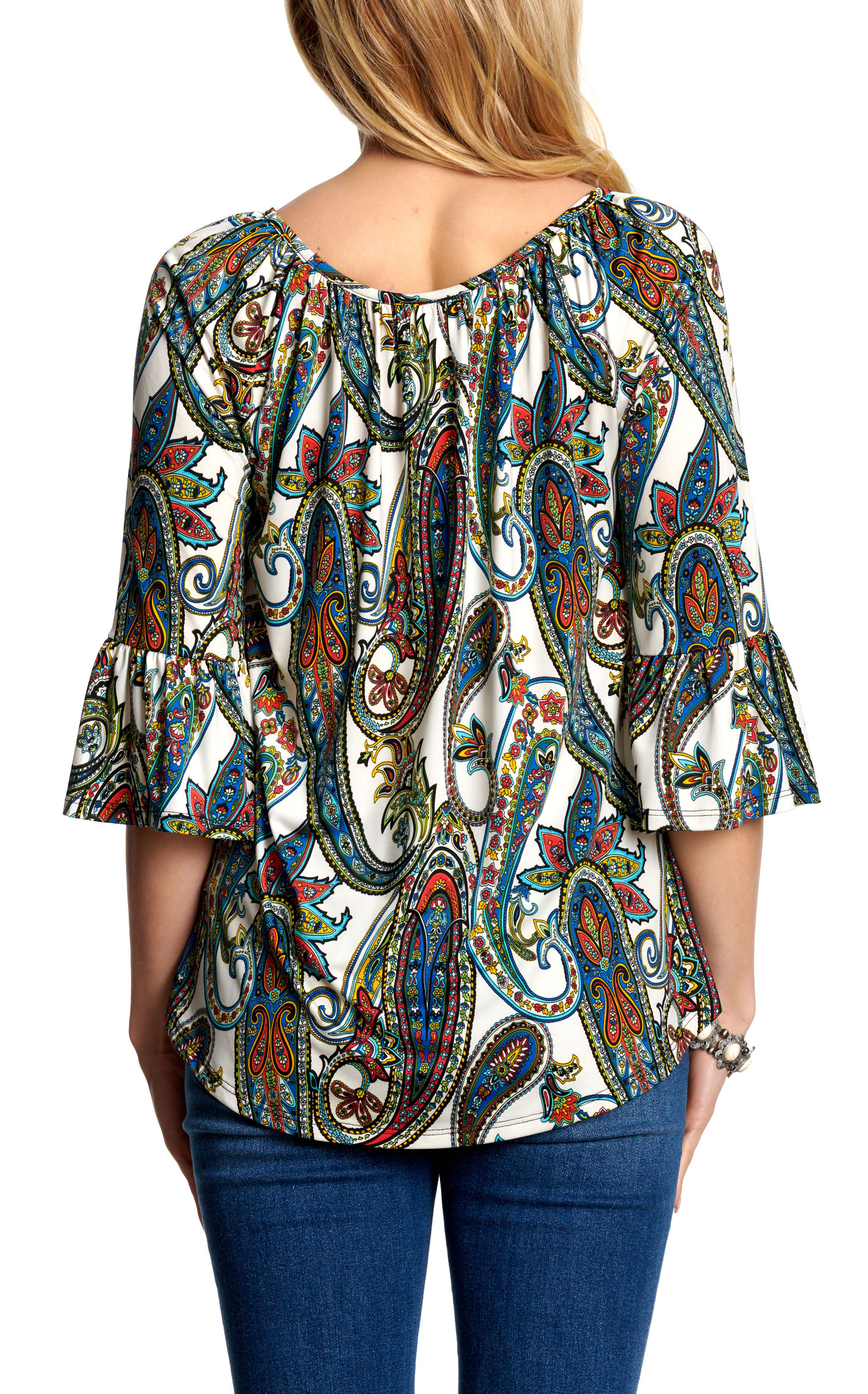 R. Rouge Women's White Paisley Print Bell Sleeve Top - Image 1