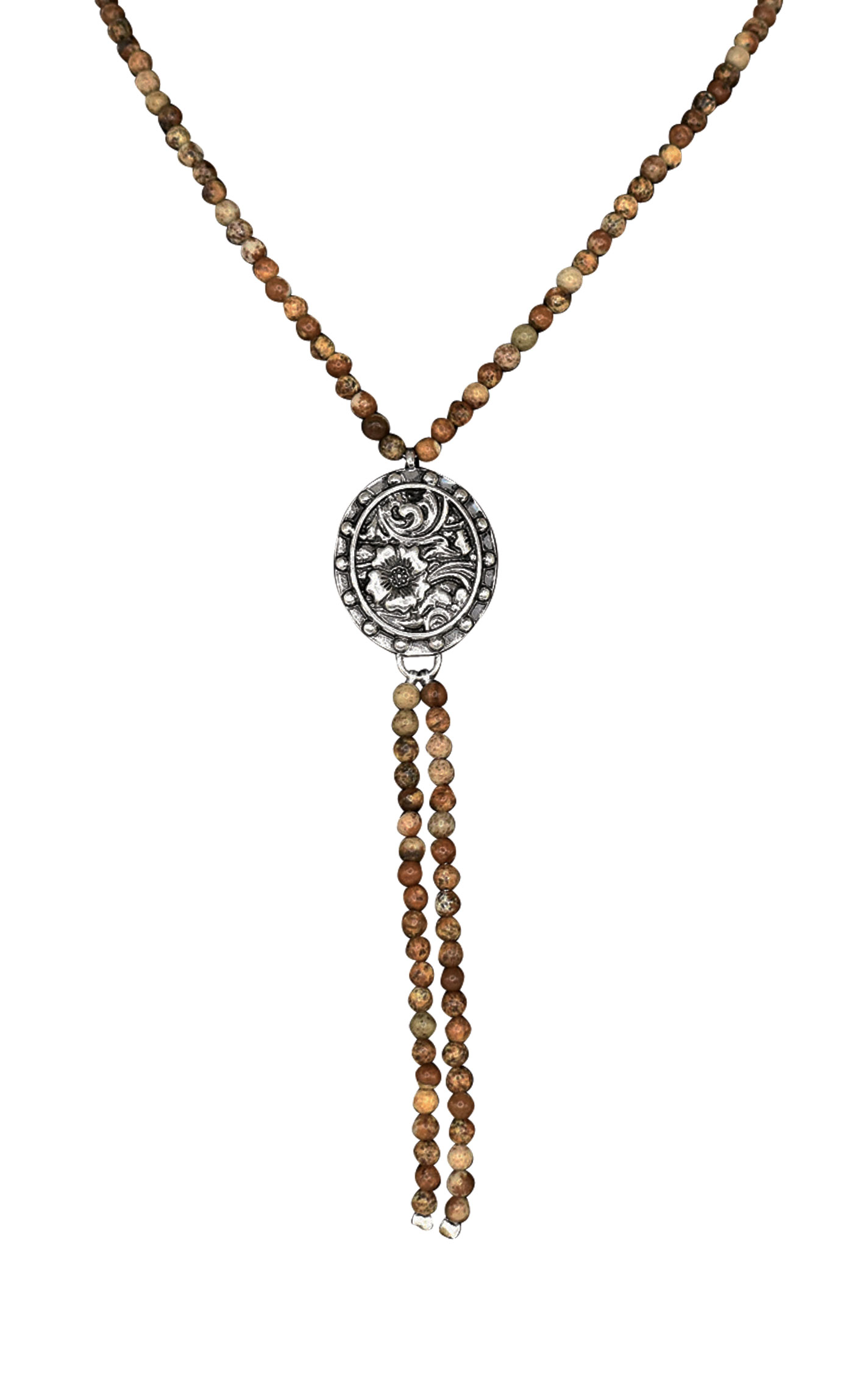 Justin Silver Flower Pendant & Beaded Strand Necklace - Image 1