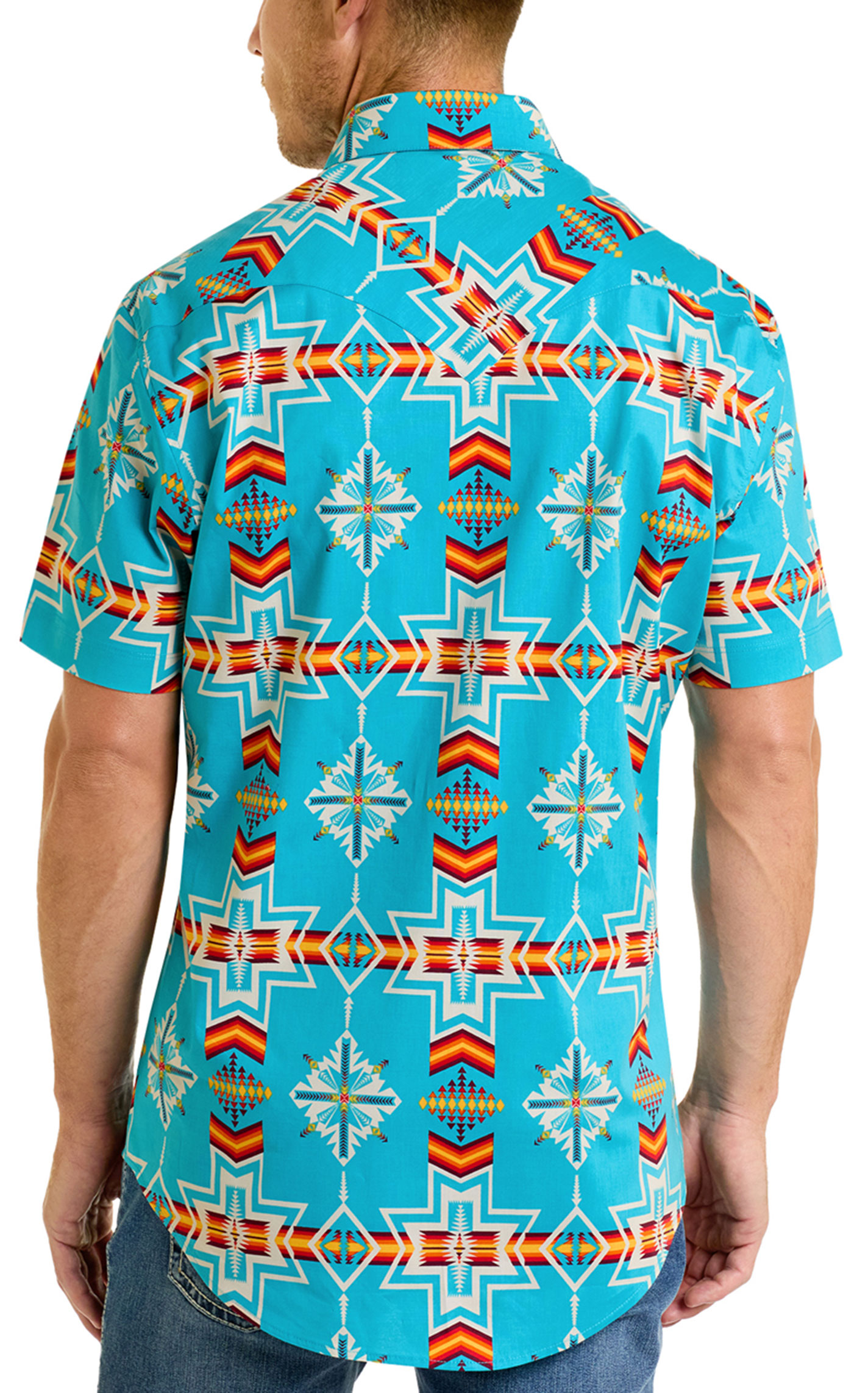 Rock & Roll Denim Men's Turquoise Aztec Print Shirt - Image 1