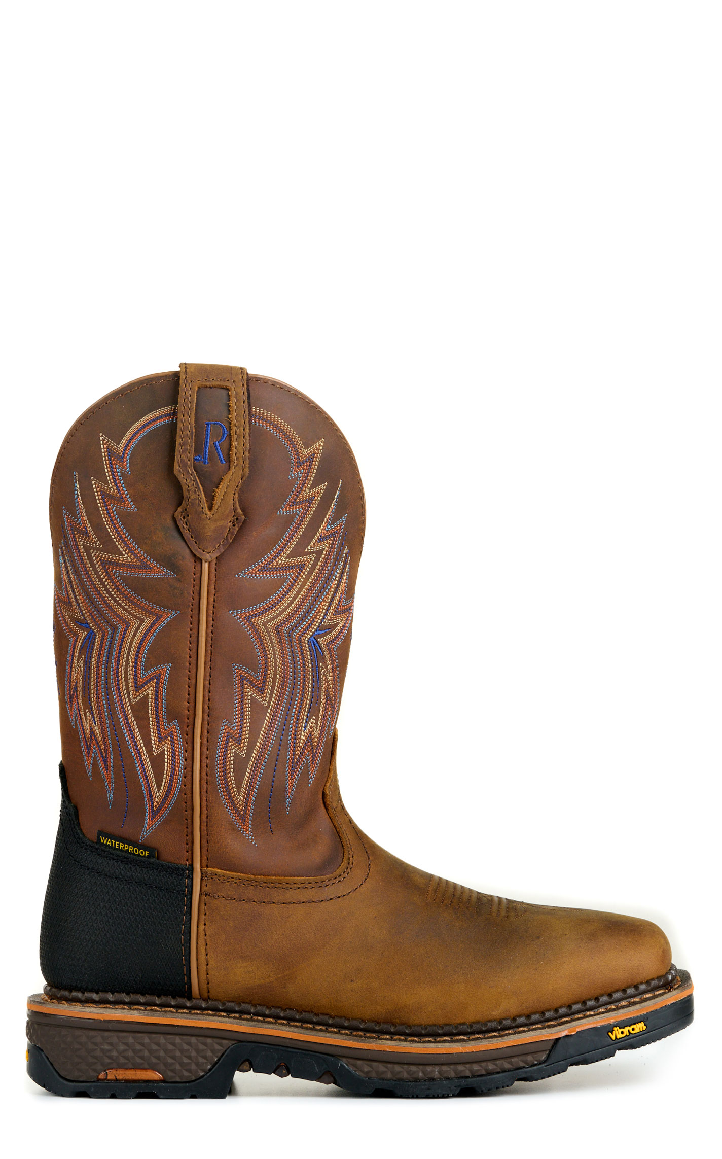 R. Watson Men's Tan and Bay Brown Waterproof Wide Square Toe Cowboy Work Boot - Image 1