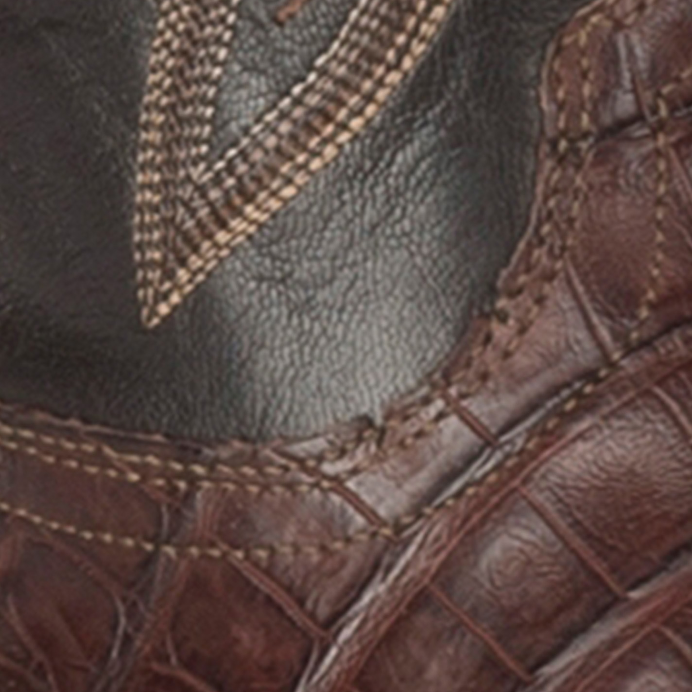 Lucchese Men's 1883 Barrel Brown Caiman Tail and Smooth Ostrich Square Toe Exotic Cowboy Boots - Image 1